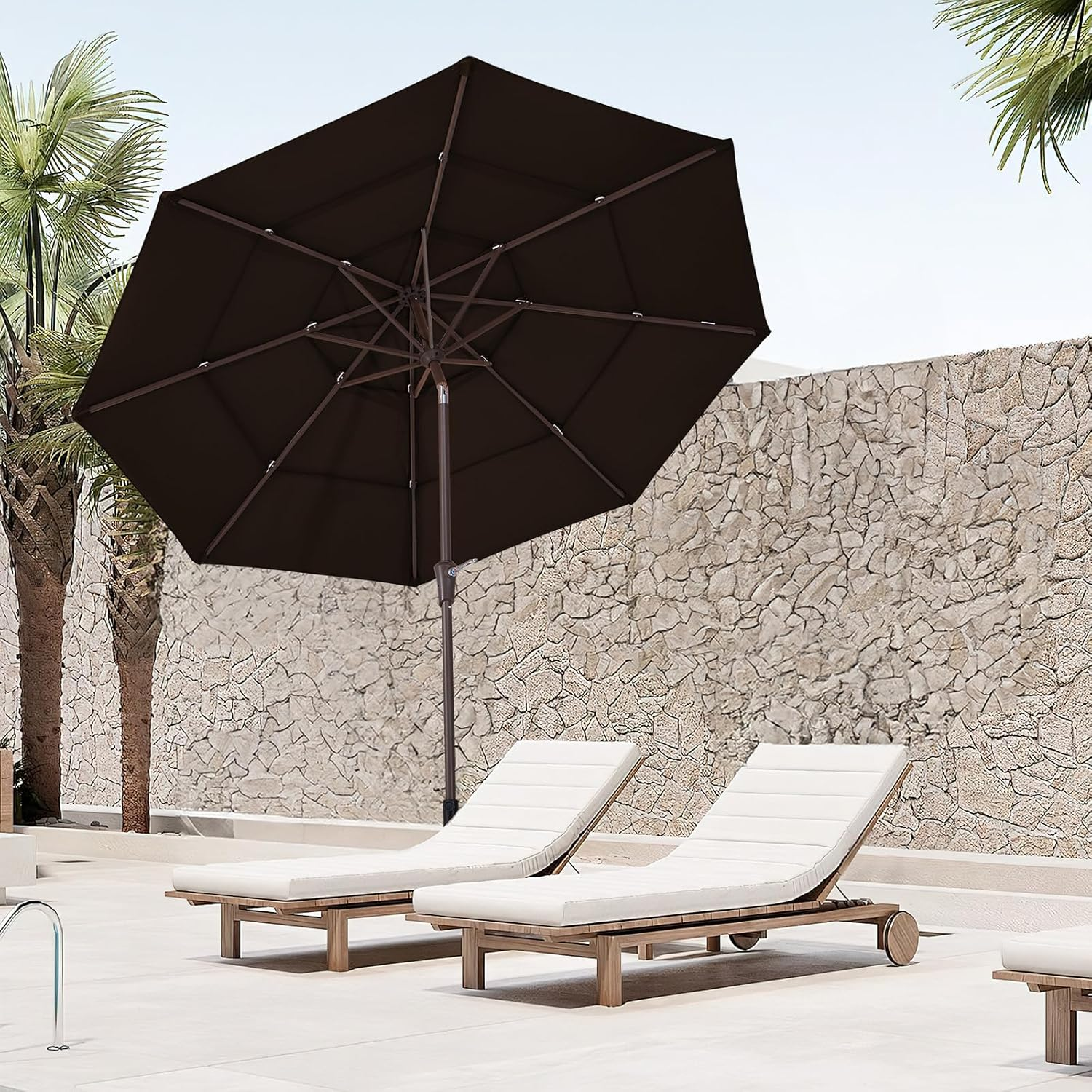 JEAREY 9FT 3 Tiers Patio Umbrella Outdoor Market Umbrella Table Umbrellas image number 2