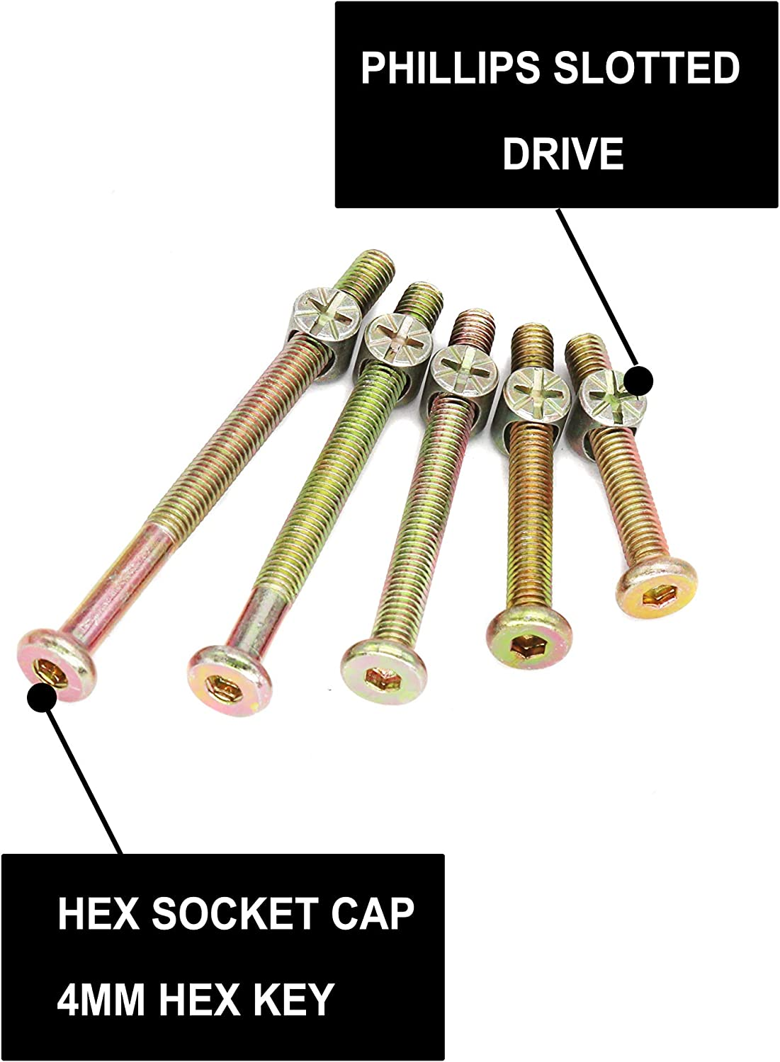 Cseao Baby Bed Crib Screws Hardware Replacement Kit, 25-Set M6X40Mm/ 50Mm/ 60Mm/ 70Mm/ 80Mm Hex Drive Socket Cap Screws Barrel Nuts Assortment Kit for Beds Headboards Chairs Furniture