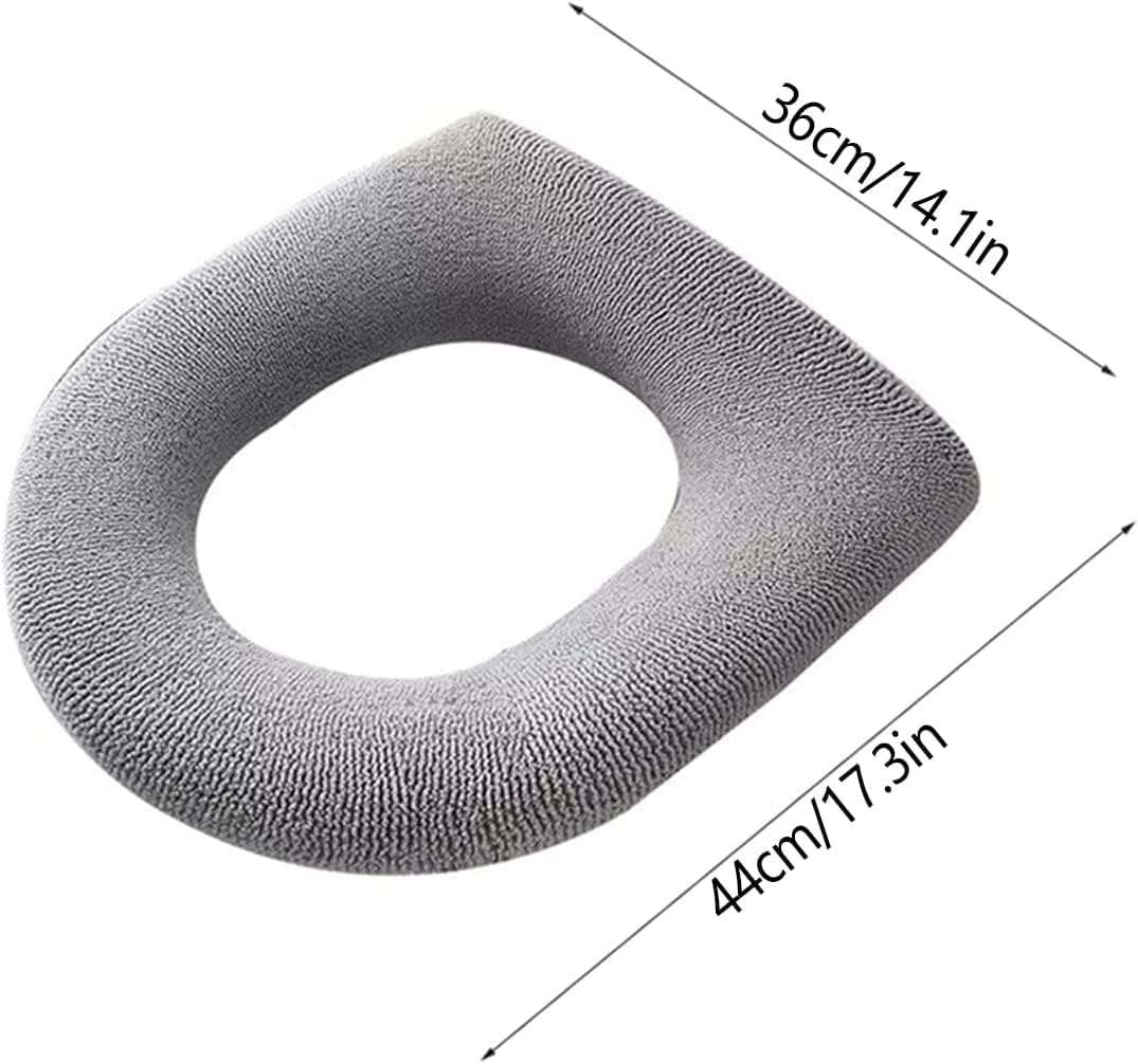 2PCS Toilet Seat Cover,Bathroom Soft Thicker Warmer Pads, Washable Fiber Cloth Toilet Seat Covers Pads Easy Installation& Cleaning (Gray 1) - Gray 2 image number 2