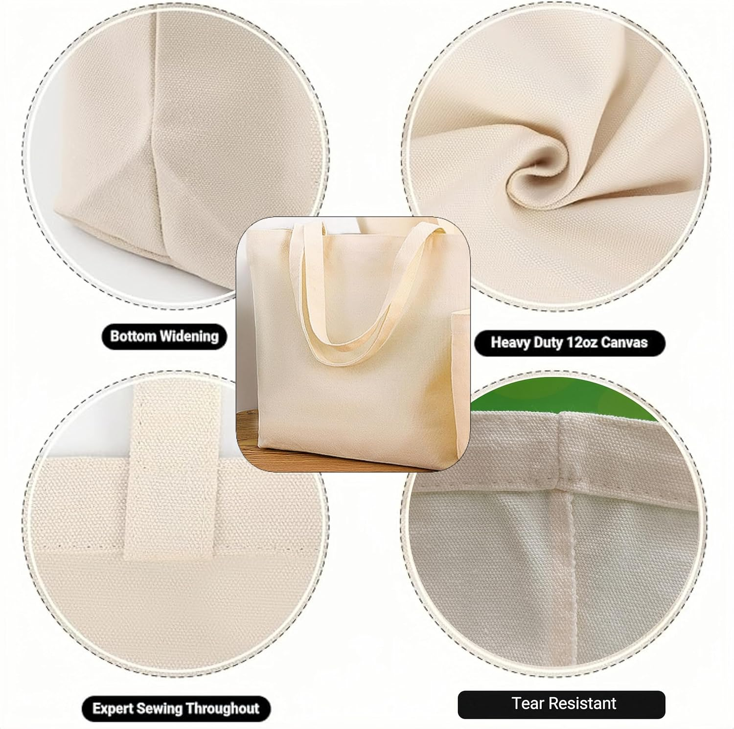 4 Pack Canvas Shopping Bags, Reusable Canvas Tote Bags, Large Shopping Bags, Lightweight and Washable, Multi-Purpose Blank Canvas Bags for Shopping, Grocery, DIY, Gift Bags, Etc. image number 4