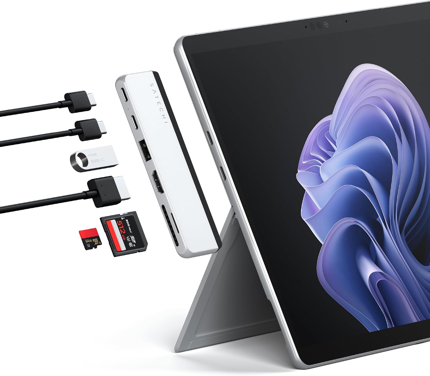 Satechi Dual USB C Hub 6-In-1 for Surface Pro 11/10/9, USB4 Pass-Through 100W with 40 Gbps Data Transfer, 6K@60Hz, HDMI Port 4K@60Hz, USB-C & USB-A 3.2 10 Gbps, Sd/Microsd UHS-I Card Readers image number 3