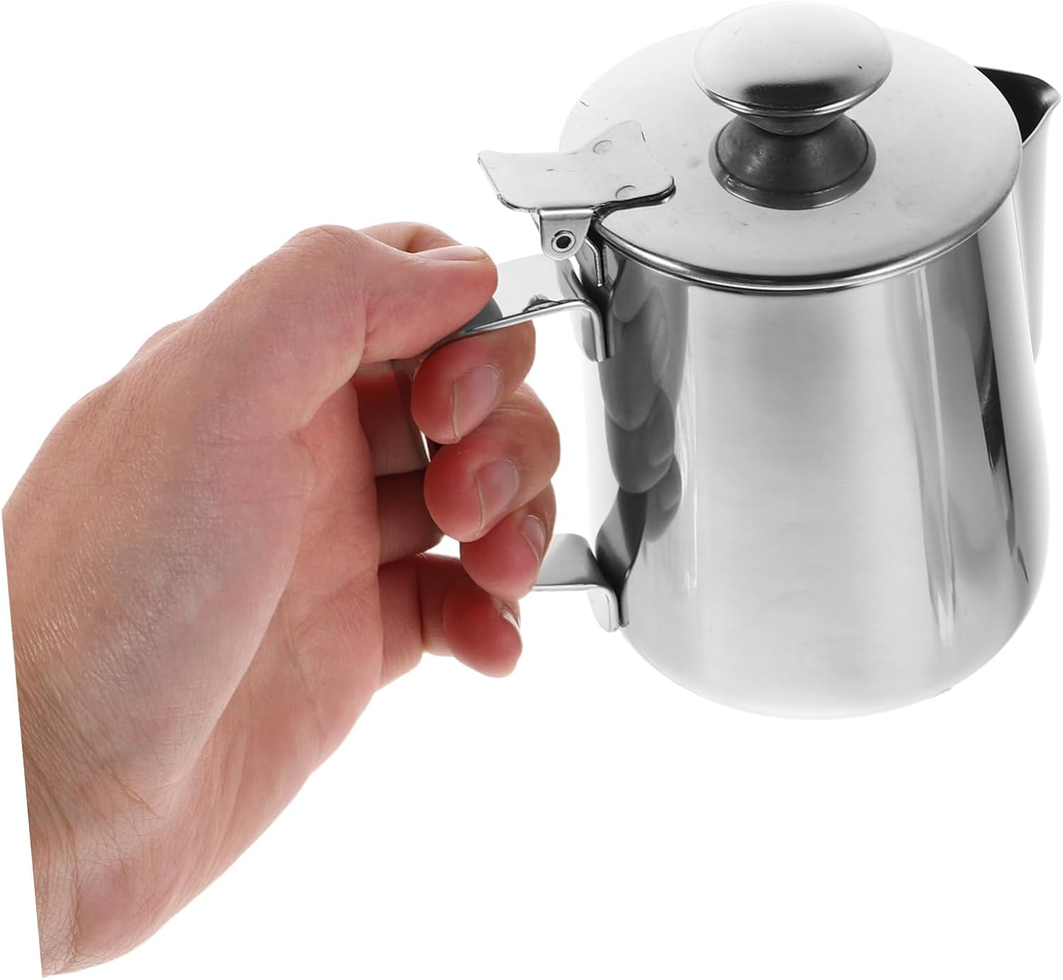 HIAKDOFT Pull Flower Cup Coffee Cup Espresso Milk Steam Pitcher Milk Frother with Lid Small Pouring Jug Stainless Steel Silver