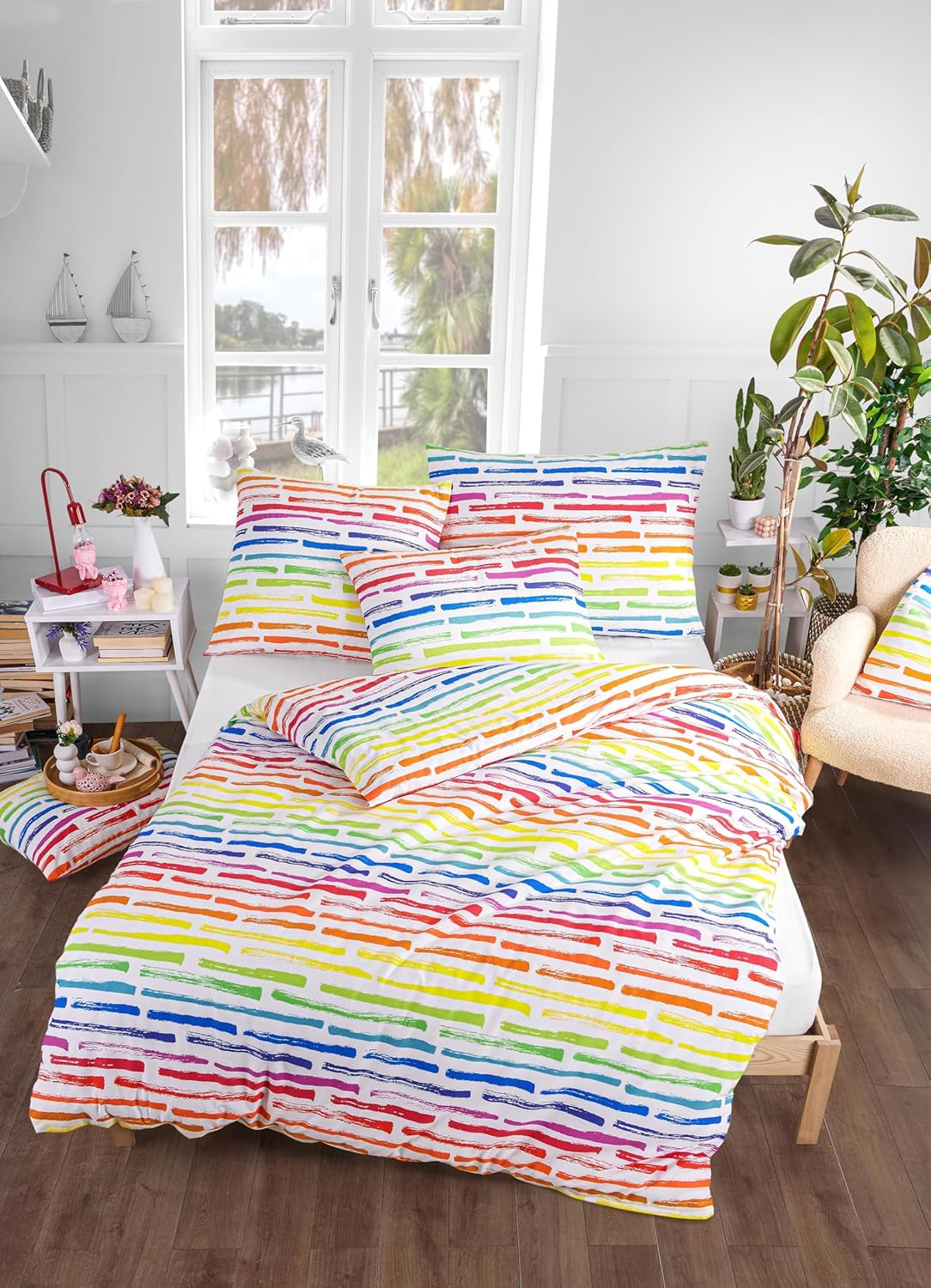 Colourful Striped Renforc&eacute; Bedding Set, 2 Pieces, 135 X 200 Cm Duvet Cover, 80 X 80 Cm Pillowcase image number 1