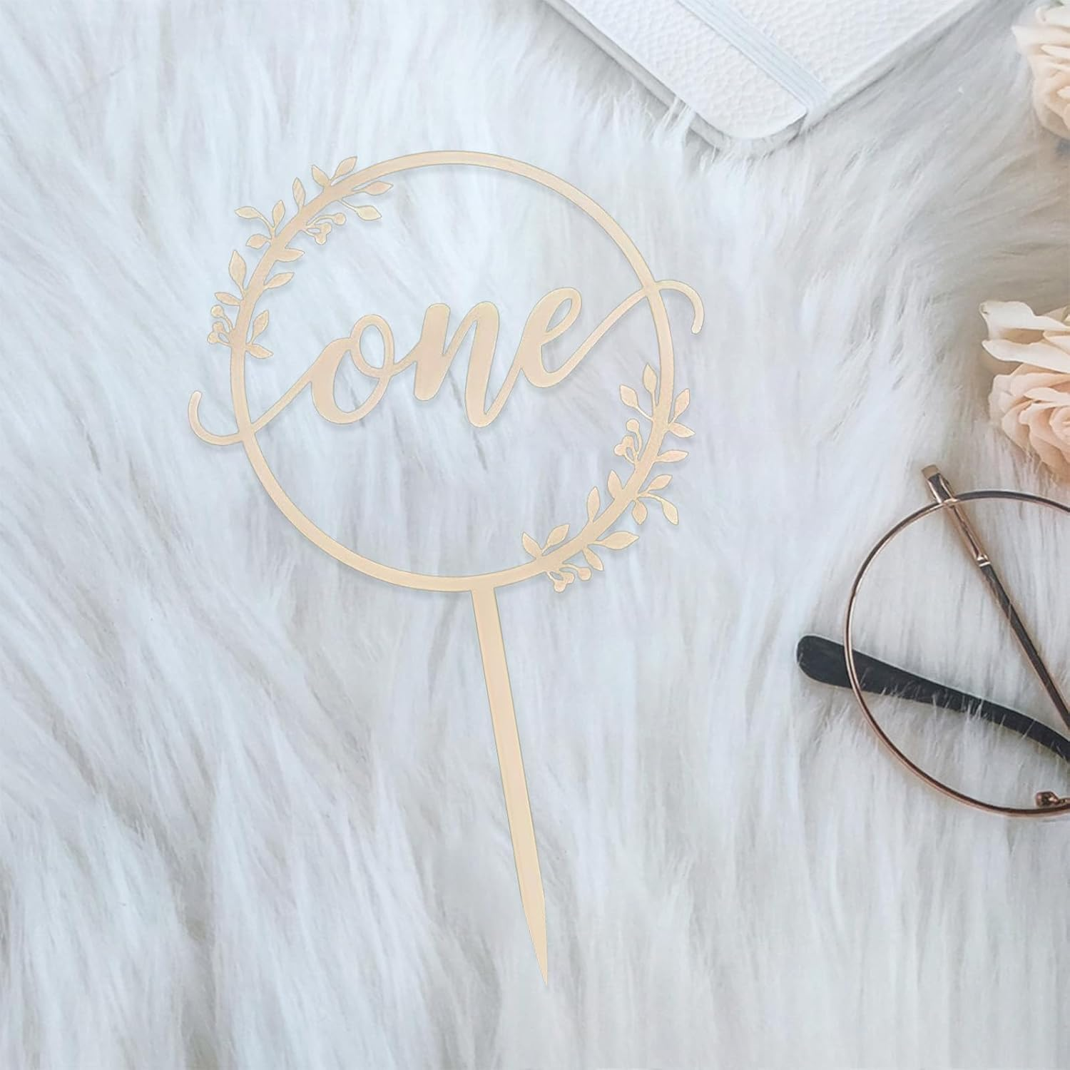 Wooden "One" Birthday Cake Decoration with Floral Garland Design - Wedding Anniversary Decoration - Suitable for Children or Adults as Birthday or Party Decoration image number 6