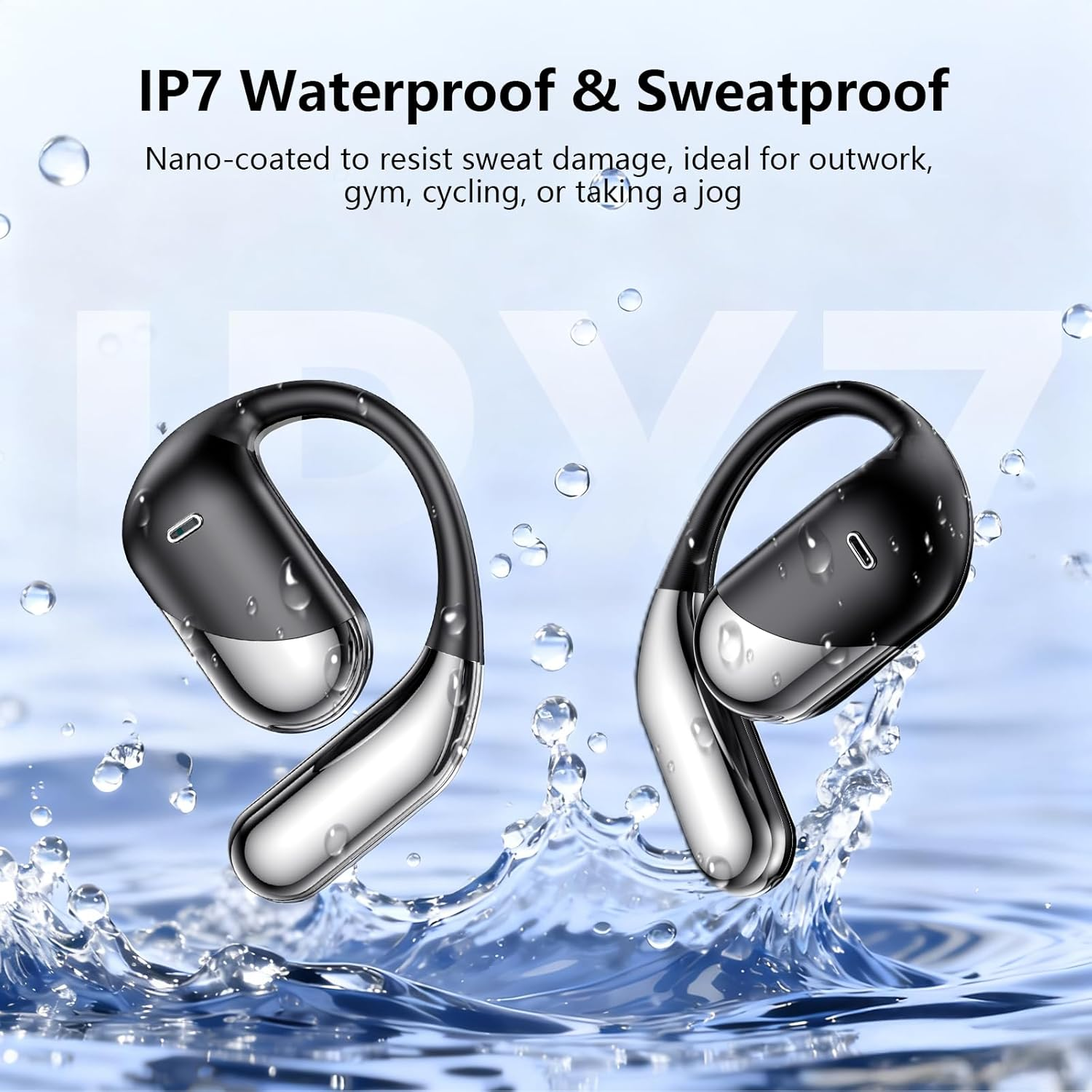 Open Ear Wireless Earbuds Headphones, Bluetooth 5.4, Built-In Mic, IPX7 Waterproof, LED Display Charging Case,Ear Hooks Clip Ear Buds，Design for Running Fitness Workout Office Game Gym image number 4