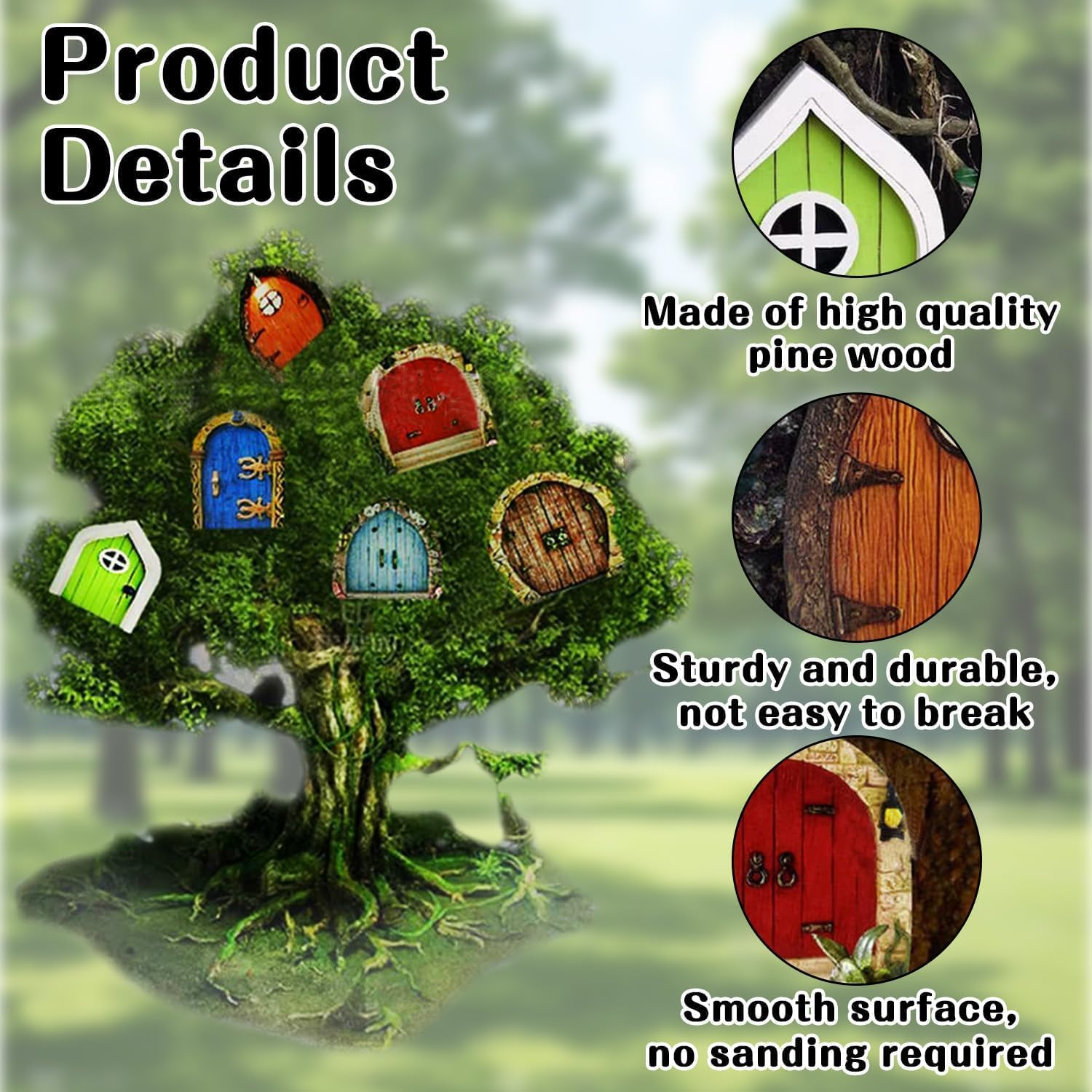 Wooden Fairy Garden Door Ornaments, 6 Pieces Fairy Garden Ornaments Outdoor Decor Wooden Fairy Door,Miniature Door Fairy Garden Ornaments Wood Gnome Door,Mini Fairy Garden Door image number 3