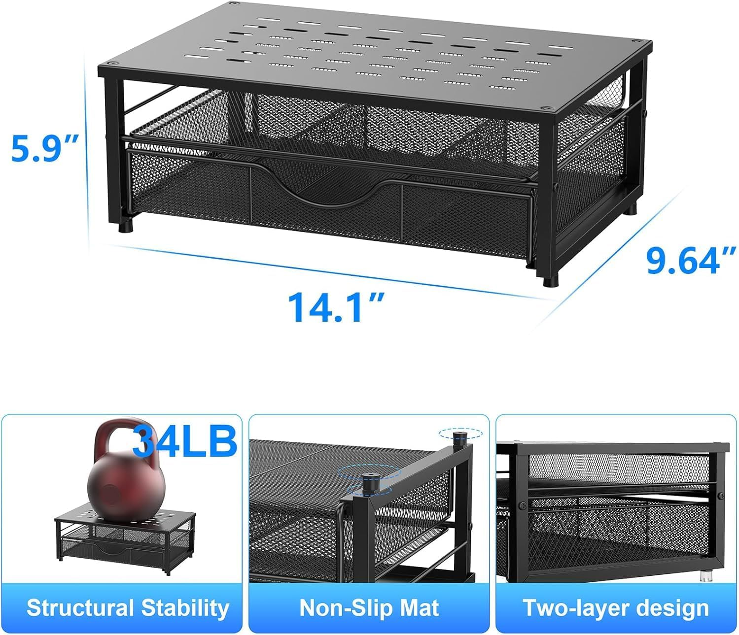 Computer Monitor Stand Riser, Desk Organizers and Accessories with Drawer, Office Desk Accessories & Workspace Desktop Organizers Storage for Printer Stand (Black)