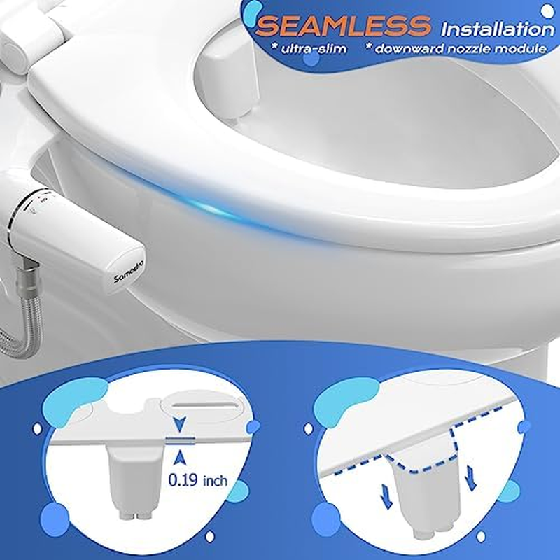 SAMODRA Ultra-Slim Hygienic Bidets Attachment for Existing Toilets - Adjustable Fresh Water Pressure Dual Nozzle (Frontal & Rear Wash) Easy to Install, Silver image number 4