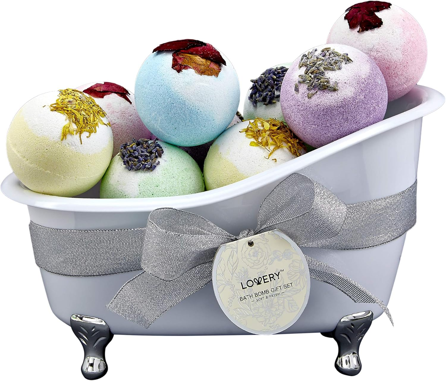Bath Bombs Gift Set for Women &ndash; 10 Oversized Two Tone Bath Fizzies with Shea & Coco Butter Dry Flower Petals &ndash; Rich Spa Bath Set in Cute Tub - Multiple Fragrances &ndash; image number 2