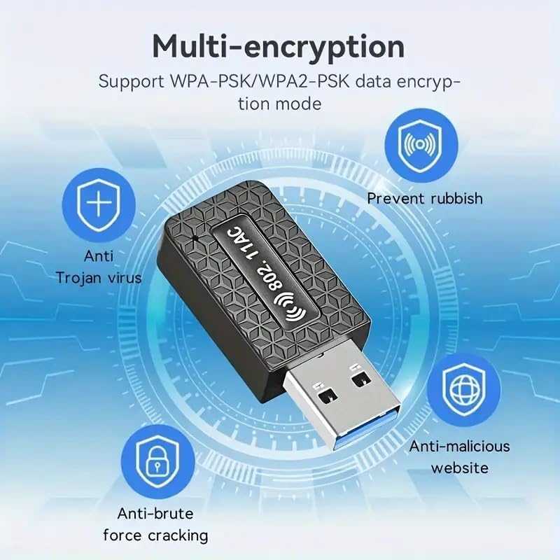 USB WLAN Stick, 1300Mbps Dual-Band USB Wifi Adapter for Windows Enhance PC Connectivity for Share Internet Effortless image number 2