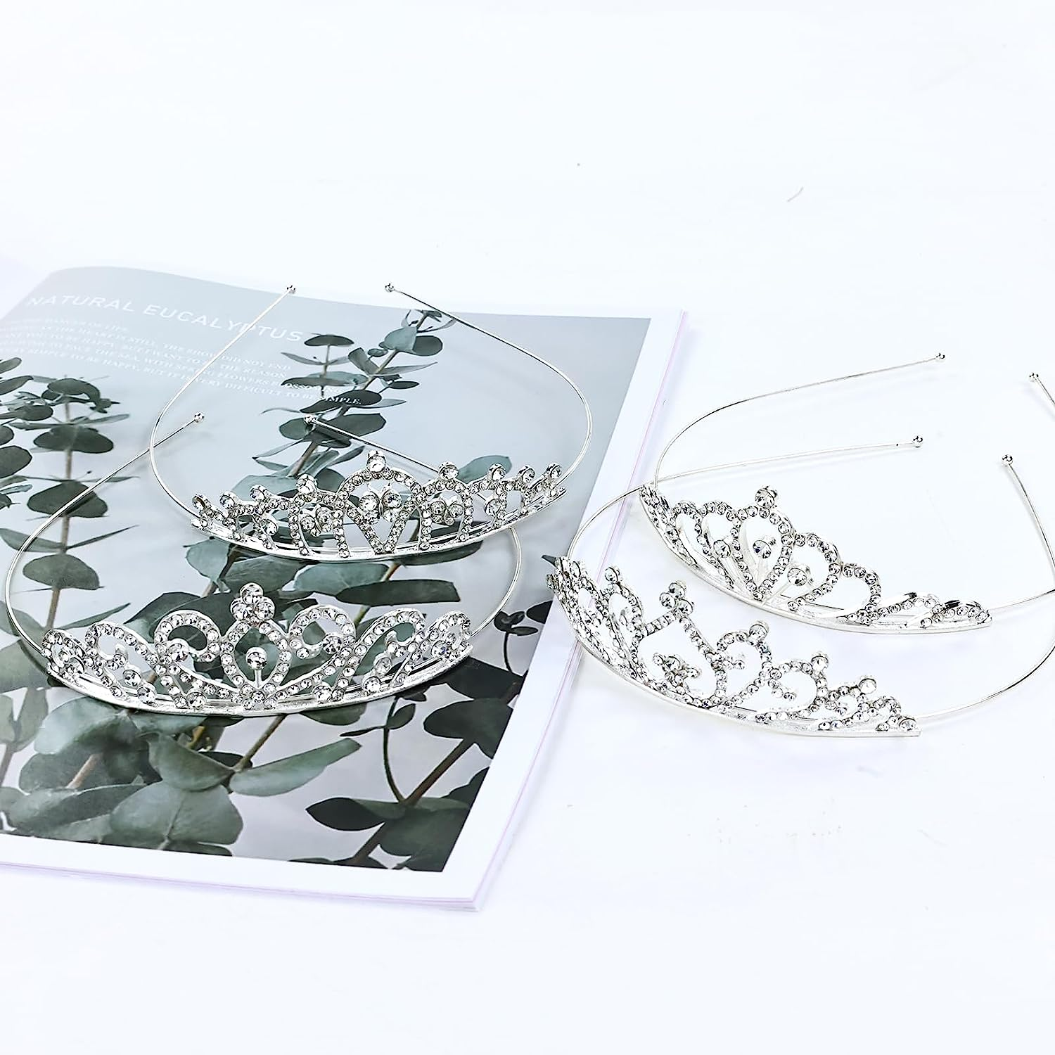 Cinaci 8 Pack Silver Metal Sparkly Glitter Rhinestone Crown Headbands Wedding Prom Birthday Party Princess Hair Tiaras Clasps Accessories for Kids Girls Teens Women Brides image number 3