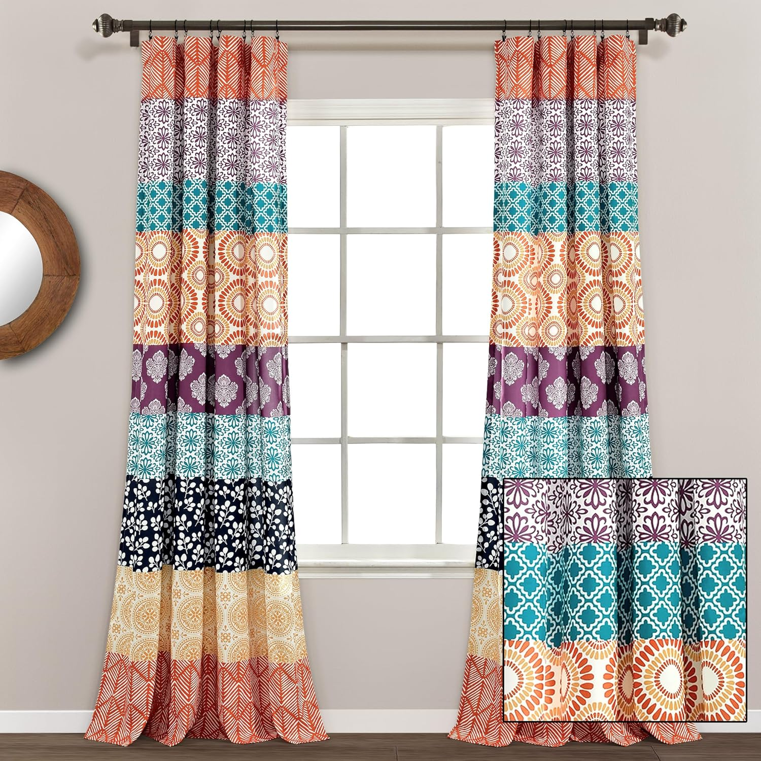 Bohemian Stripe Window Curtain Panels Fuchsia/Orange 52X108 Set image number 2