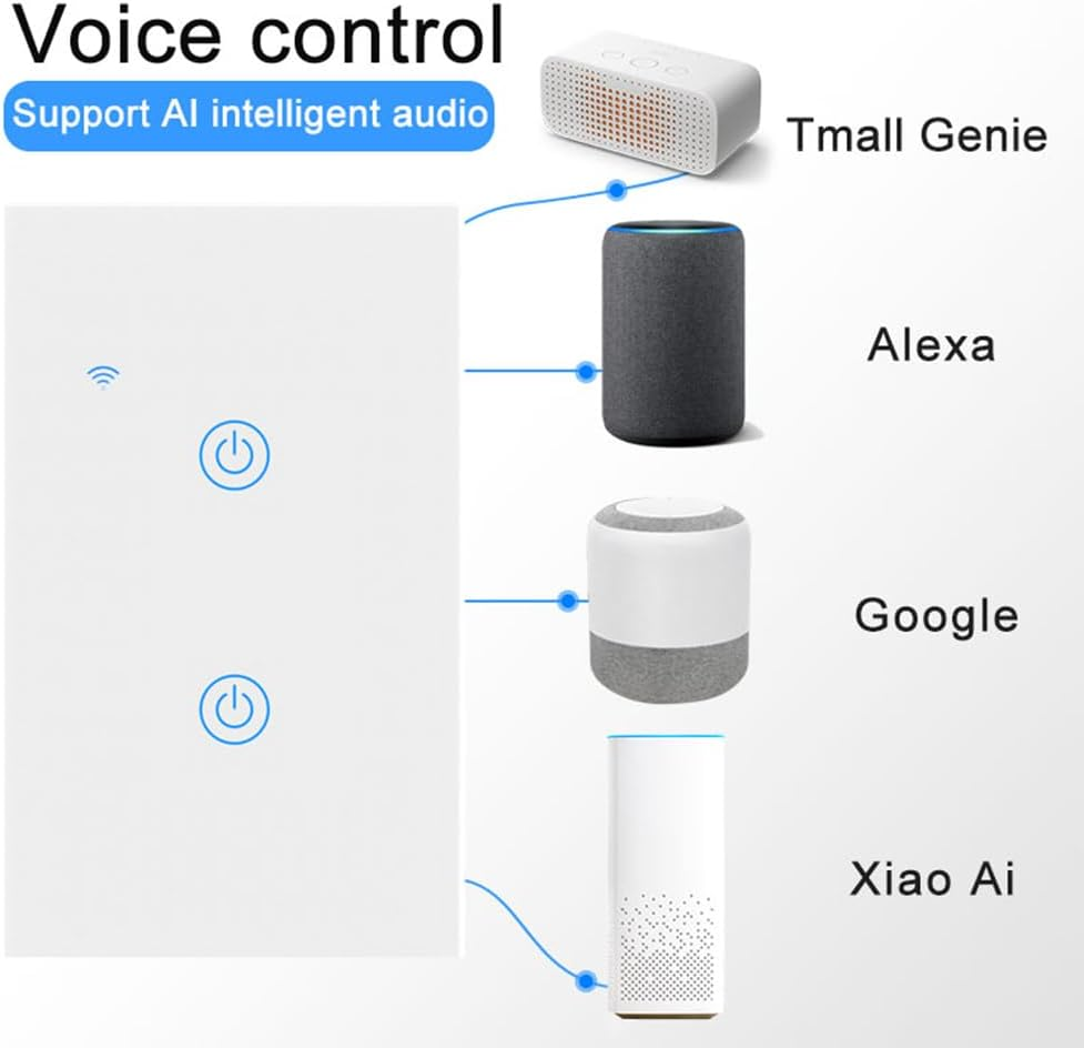 Wifi Touch Panel Switch Home Smart Switch Panel LED Indicator Light Tempered Glass Panel Light Switch Work with Tuya App Wall Touch Smart Switch White 2 Way image number 3