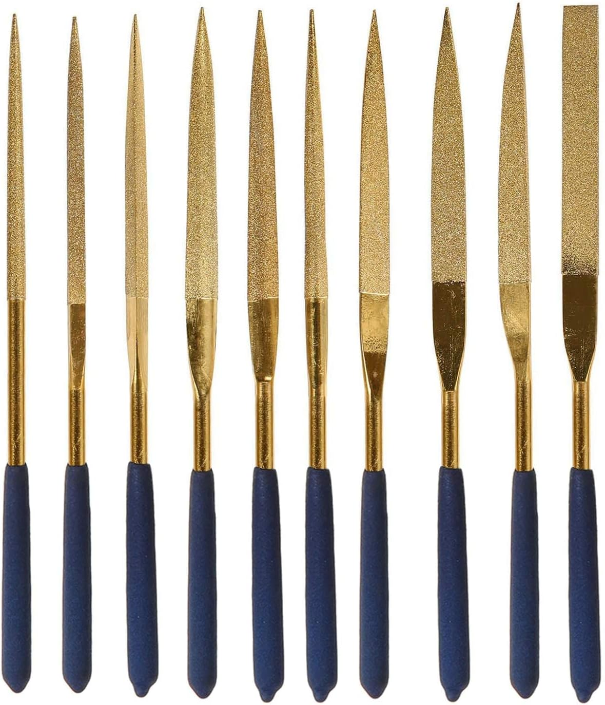 Yakamoz 10Pcs 5X180Mm Titanium Coated Small Diamond Needle File Set Mini round Triangular Square Flat Shape Metal Riffler Files Jewelers File Precision Hand Tools for Glass Wood Stone Jewelry image number 1