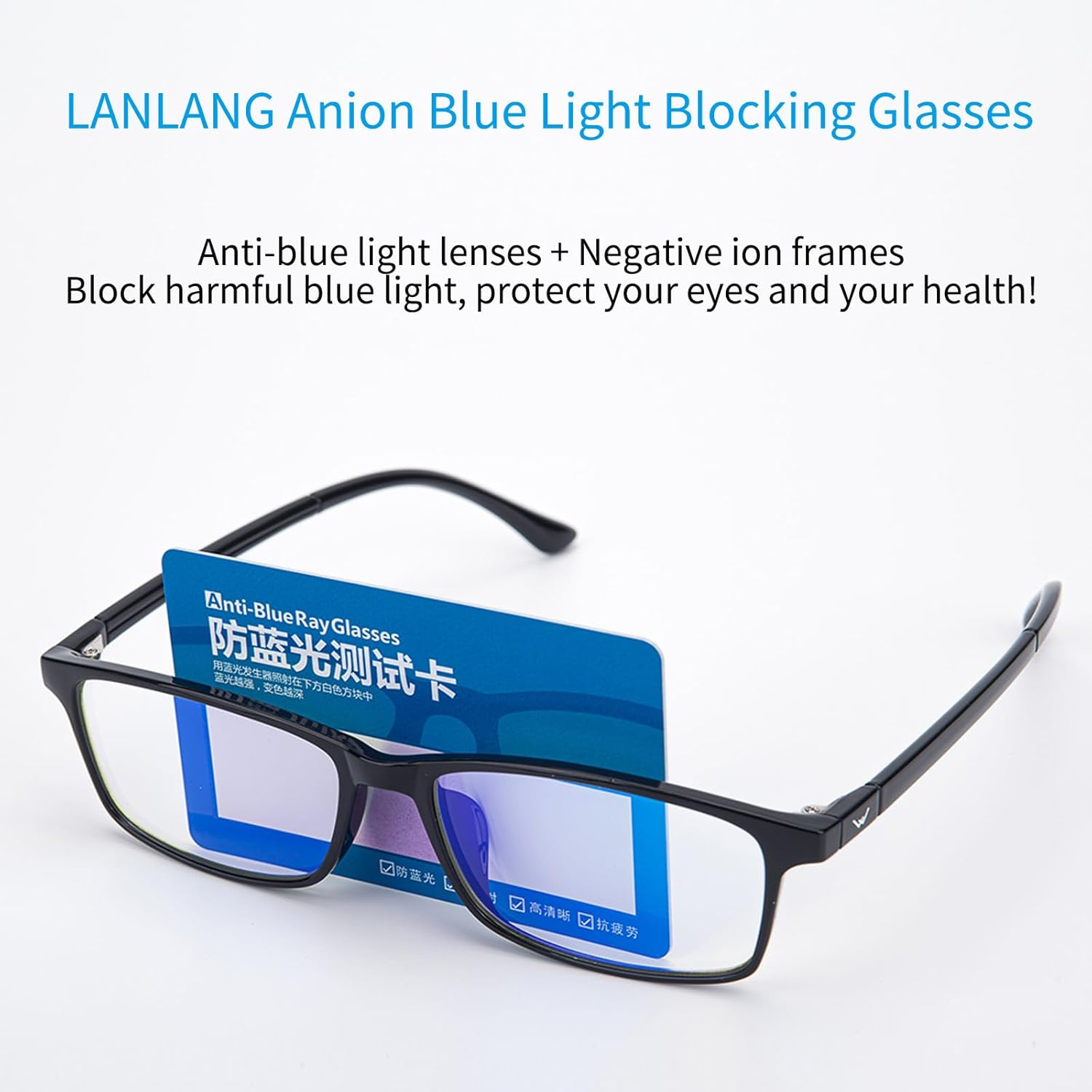 LANLANG Blue Light Blocking Glasses for Men Women, Negative Ion Glasses, Anion Glasses, Anti-Blue Computer Glasses,Anti-Glare, Relieve Fatigue, Black image number 2