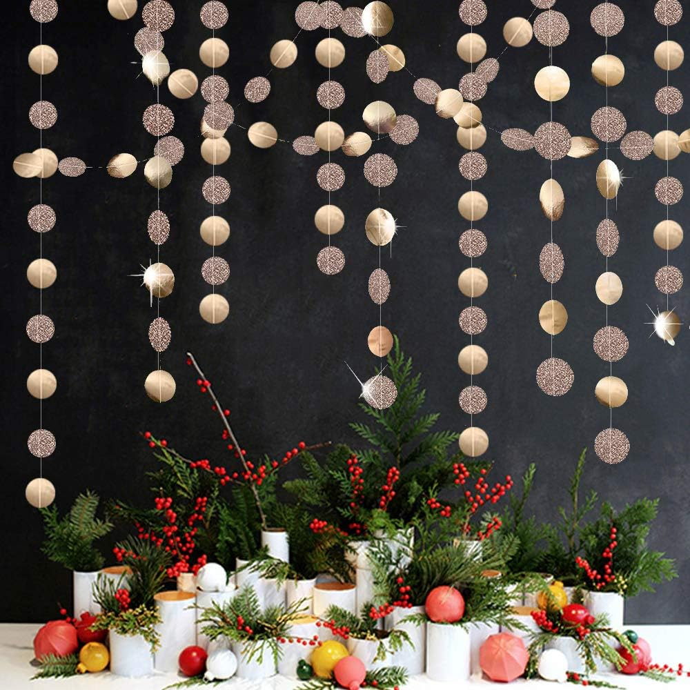 Dayavo 8 Pack Circle Dots Garland, Glitter Champagne Gold Party Decorations, Paper Garland, Totally 104 Ft image number 3