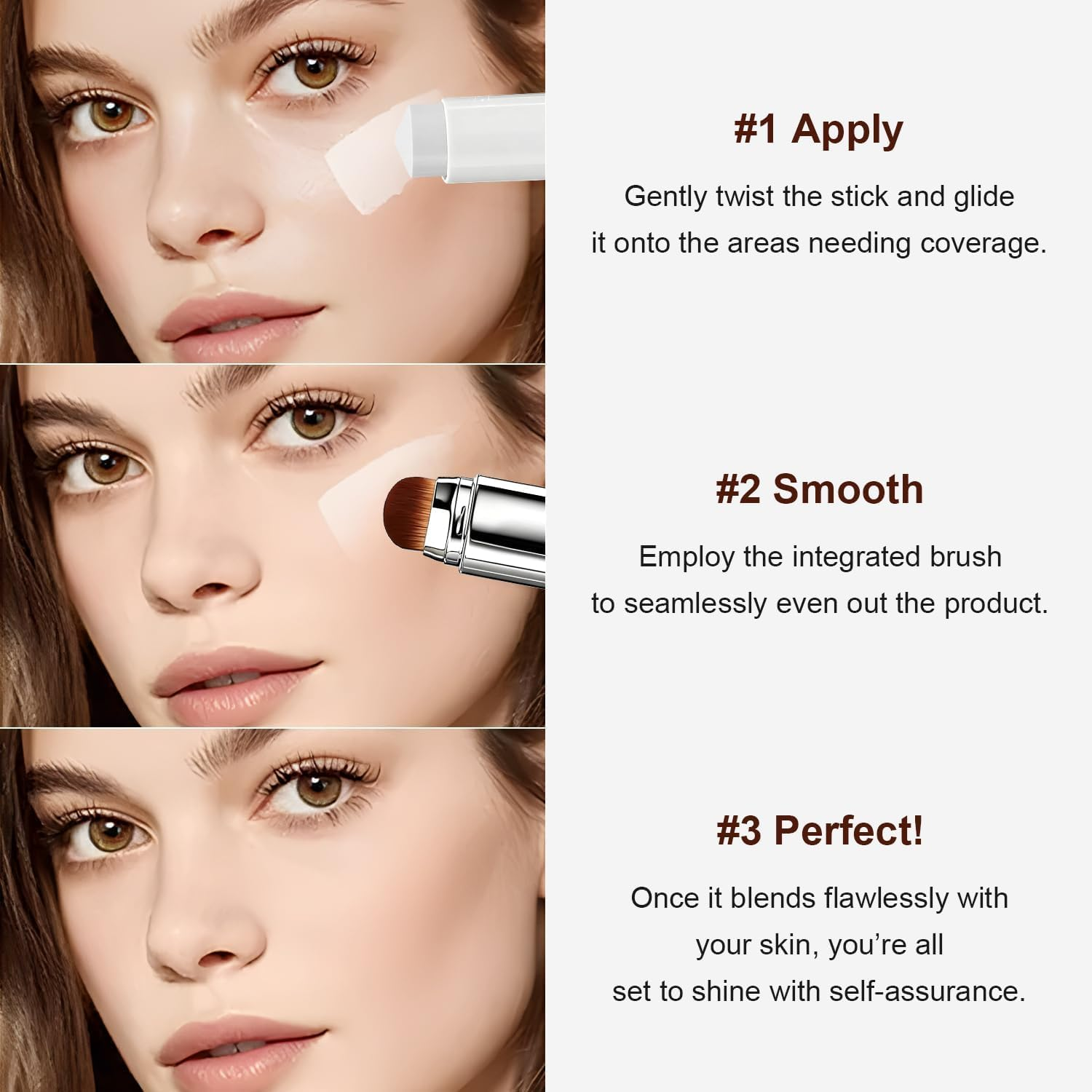 Blanc Cover Cream Stick, 2025 Upgraded Color Changing Foundation Stick, White Foundation Stick with Detachable Brush, Medium to Full Coverage Base Makeup (Dark Skin) image number 6