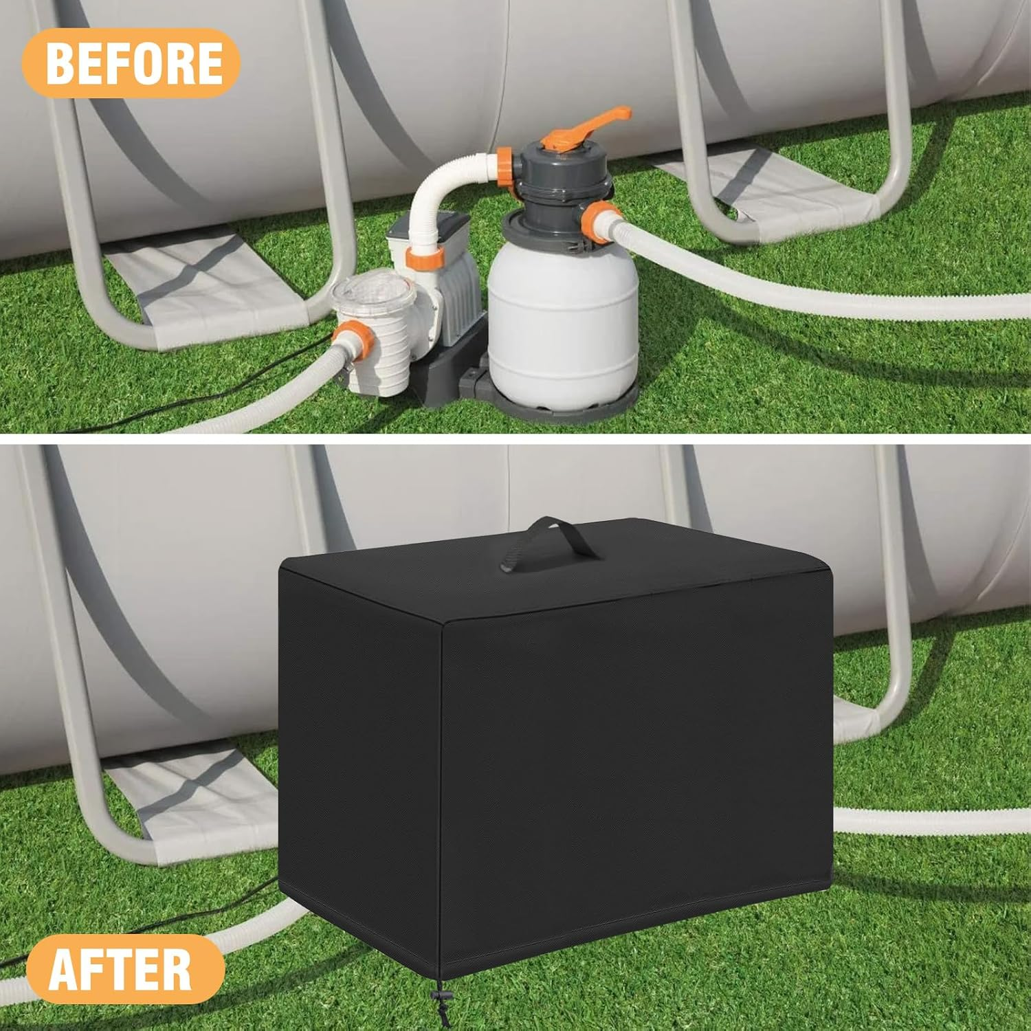 420D Heavy-Duty Pool Filter Cover - Sand Filter Pump Protection Cover for above Ground Pools (33''L X24''W X34''H)