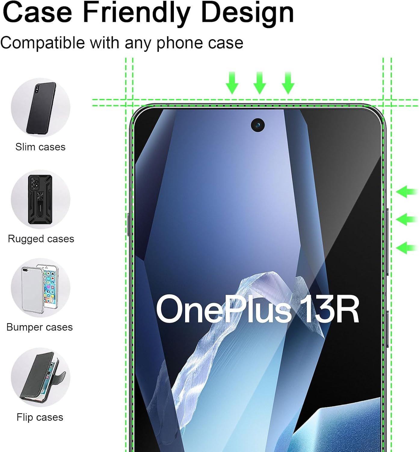 Pack of 2 + 2 Screen Protectors Compatible with Oneplus 13R 5G for Tempered Glass + Camera Protective Film, 9H Hardness HD Clear Film, Anti-Scratch, Anti-Fall Screen Protector image number 2