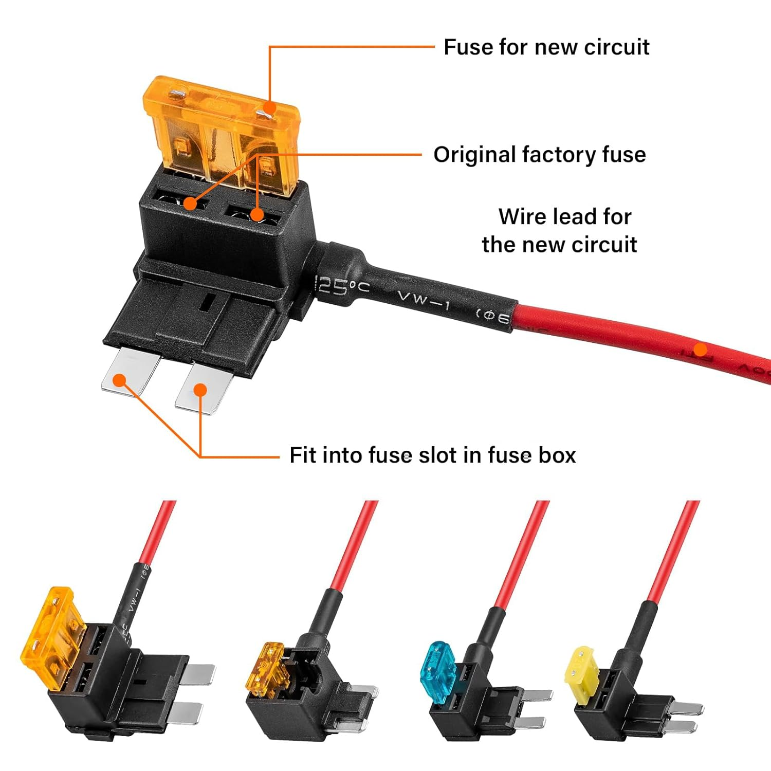 12 Pack 12V Fuse Taps: Add-A-Circuit, Dual-Slot, Easy Install, Compatible with Cars, Trucks, Boats, Includes 3 Standard, 3 Mini, 3 Micro2, 3 Low Profile Mini Taps & 12 Blade Fuses image number 3