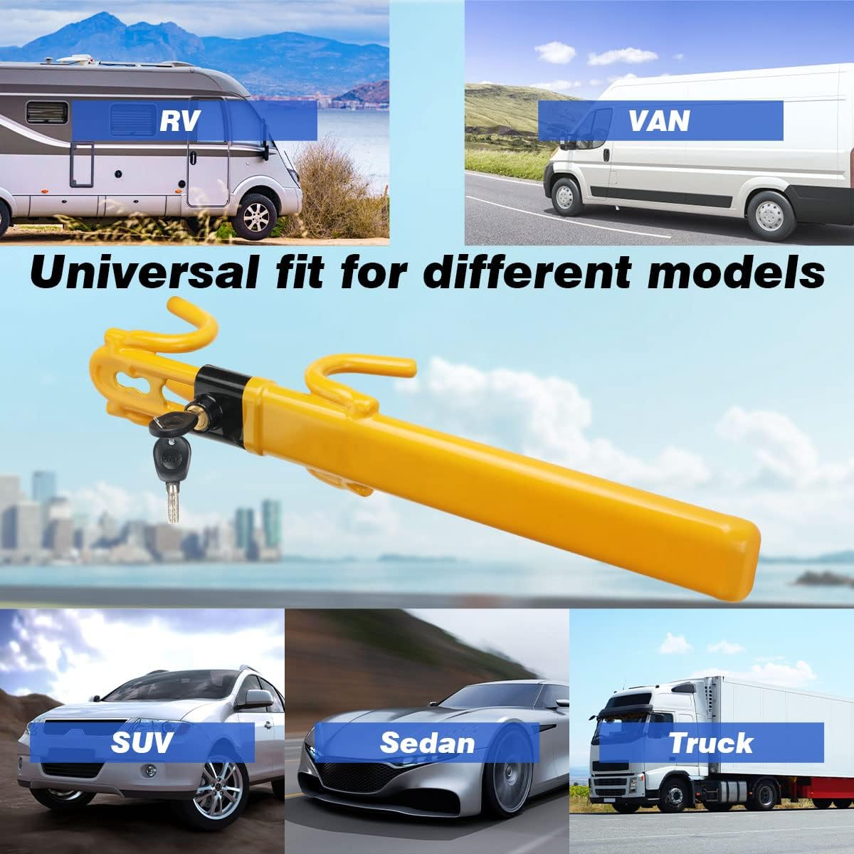 Heavy Duty Anti-Theft Steering Lock (Yellow) image number 5