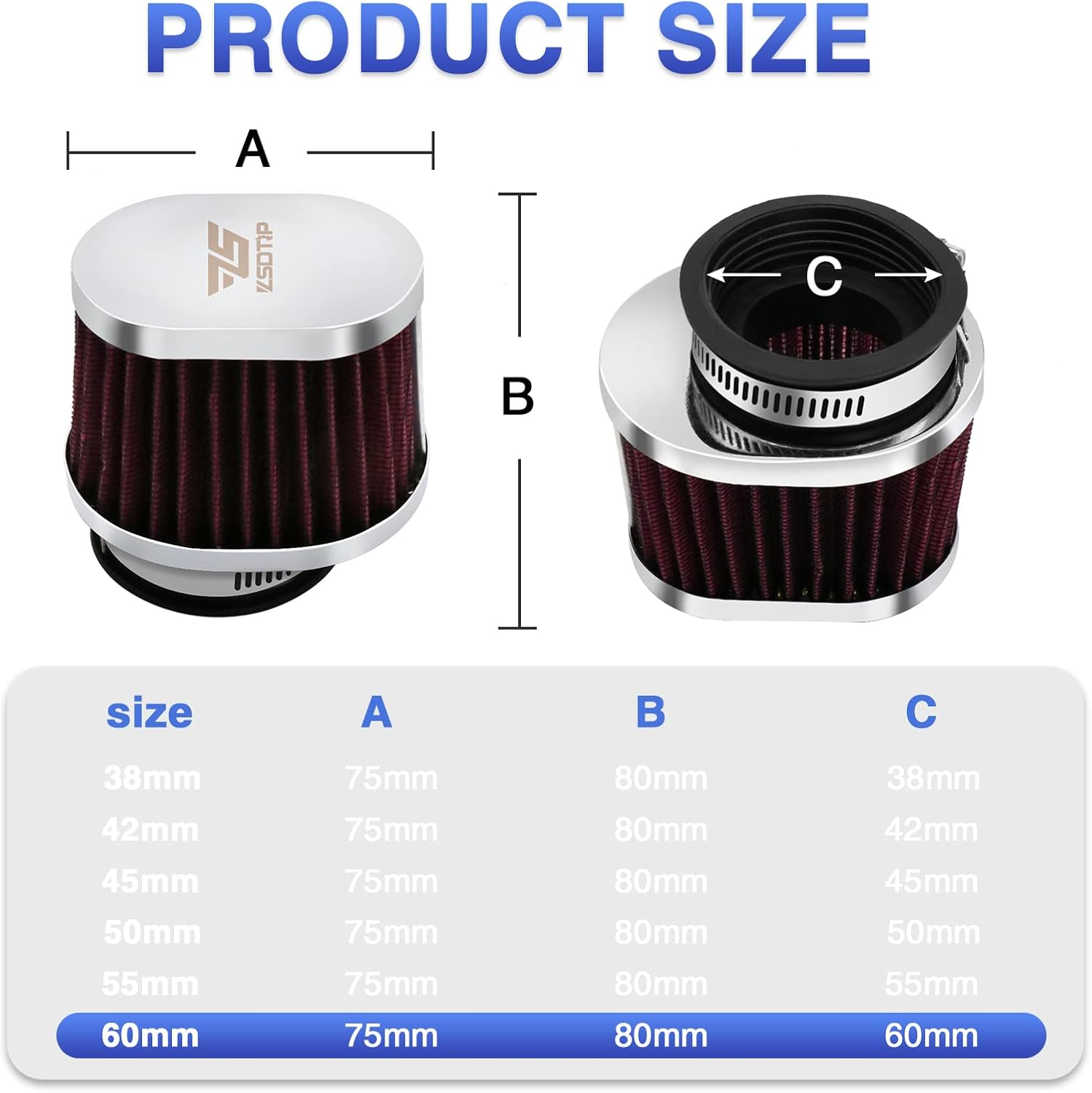2PCS Motorcycle Air Filter Universal 60MM Replacement Engine Filter Dirt Bike High Performance Air Filters Fit Motocross Carburetor Cleaner for Pit Bike Scooter Moped YAMAHA HONDA SUZUKI KAWASAKI ATV image number 6
