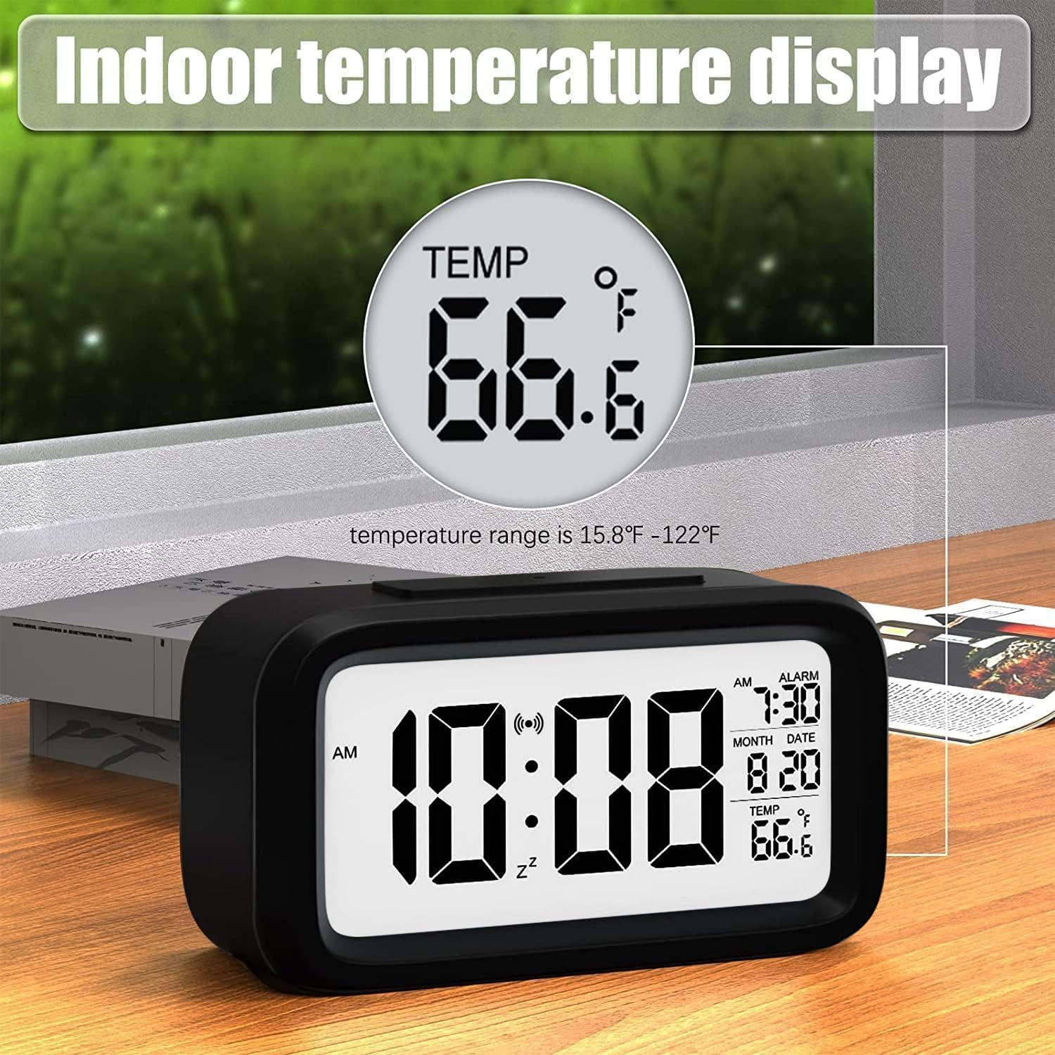 Necomi Nightlight Digital Alarm Clock, Creative Smart, Bedside Desk Table Electronic Clock Battery Operated Mute Luminous Alarm Clock with Adjustable Light, Suitable for Students and Children (Black) - Pink image number 5