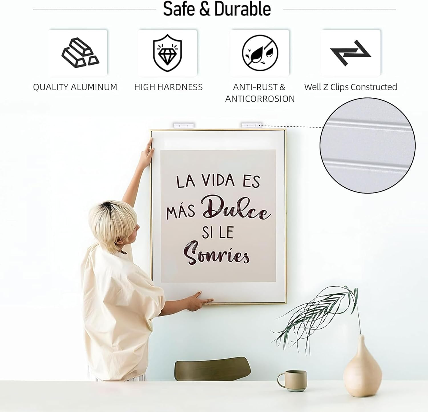 French Cleat Picture Hanger 4" Aluminum Z Clips Interlocking Wall Mounting Bracket Hardware Kit for Hanging Mirrors, Panels, Shelf ,Headboards, Artwork, Cabinet, Whiteboard, Art Frames (5 Pairs) image number 4