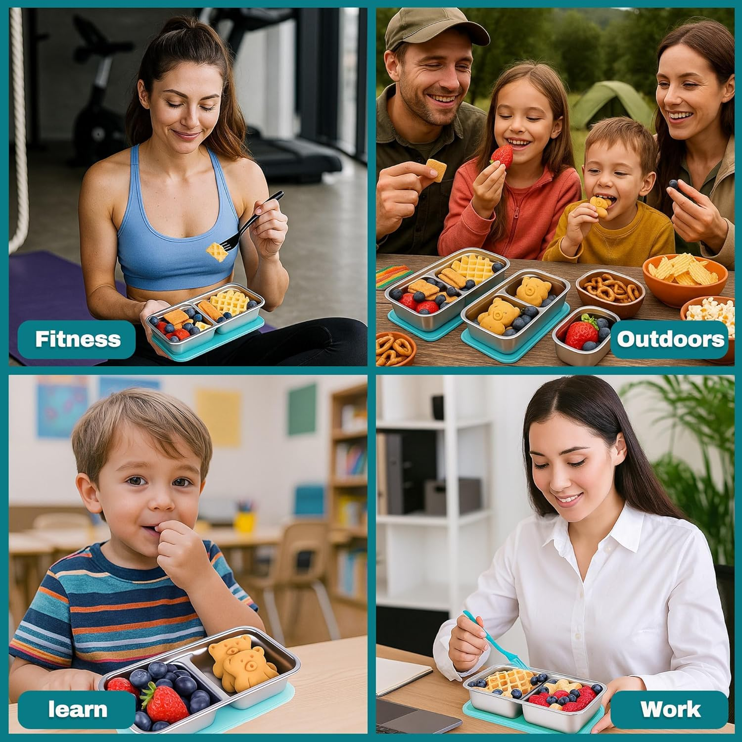 2PCS Reusable Snack Containers with Lids - Stainless Steel Bento Box - Stainless Steel Food Storage Containers - Dishwasher and Suitable for Kitchen Snacks Dips Take Out Travel and Outdoor Camping image number 1