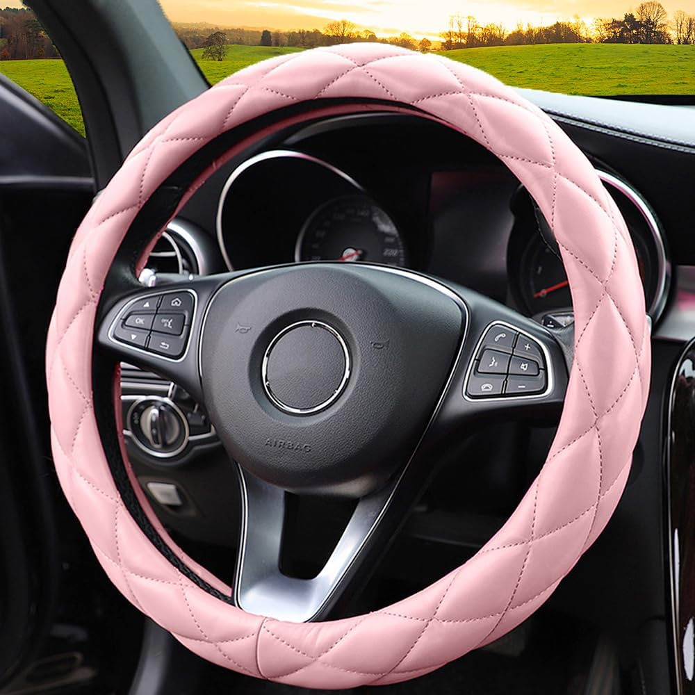 Soft Microfiber Leather Anti-Slip Car Steering Wheel Cover, Universal Fit 15 Inch for Women Girls, Fit Vehicles, Sedans, SUVS, Vans, Trucks - Black