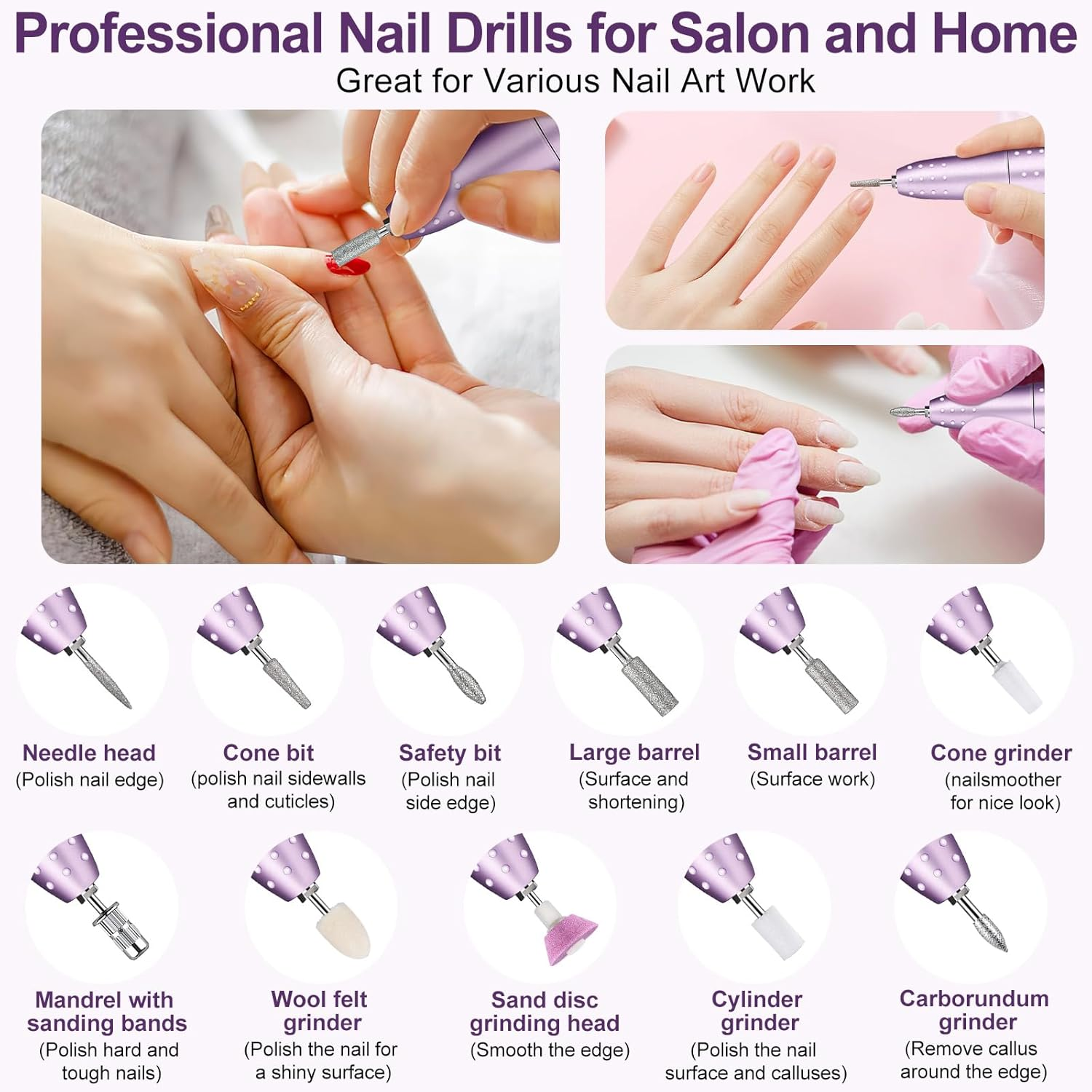 Urbuti Electric Nail Drill Professional 45000RPM, Portable Smart Touch Display Electric Nail File, 4000Mah Rechargeable Nail Drill Kit for Remover Acrylic & Gel Nails Manicure for Salon Home image number 5