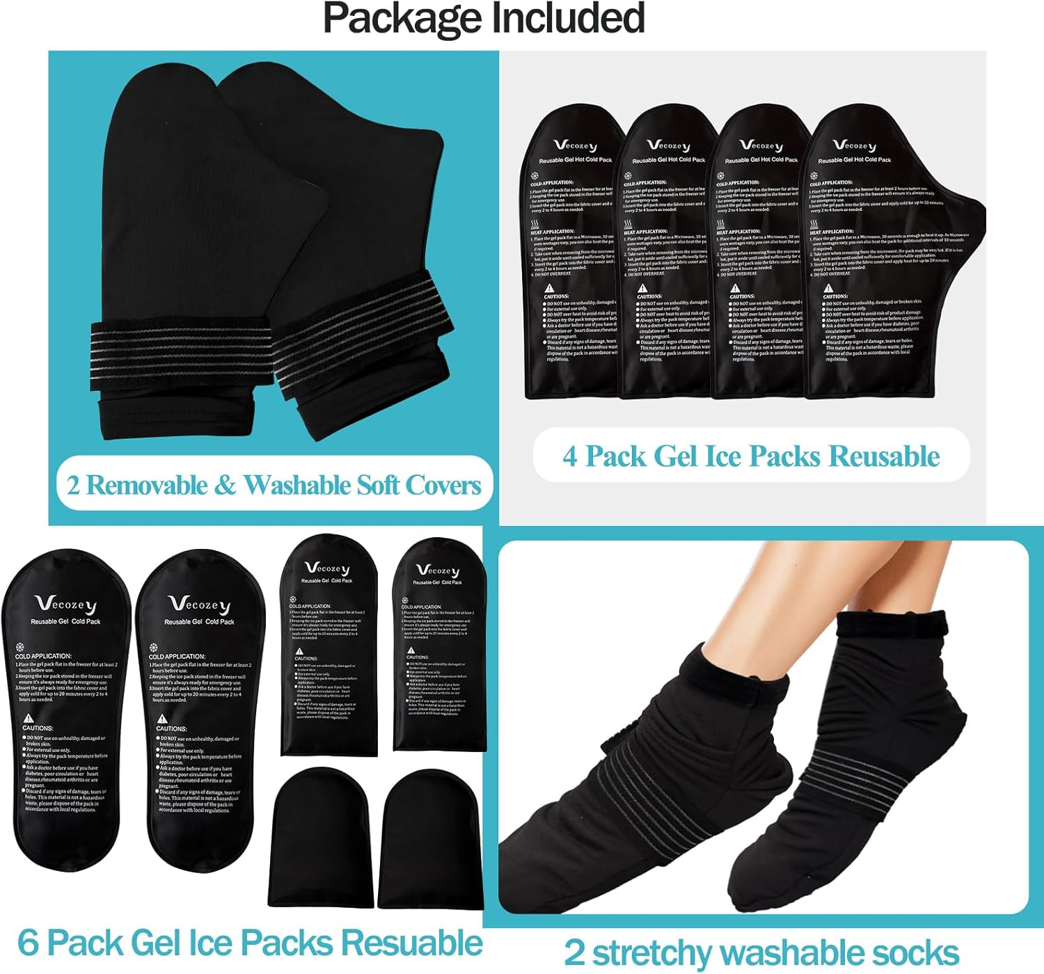 Vecozey Chemotherapy Neuropathy Relief Cold Gloves & Socks Set, Cold Therapy Kit for Hand and Foot Pain, Reusable Gel Ice Packs, Post-Chemo Care Must Haves image number 5