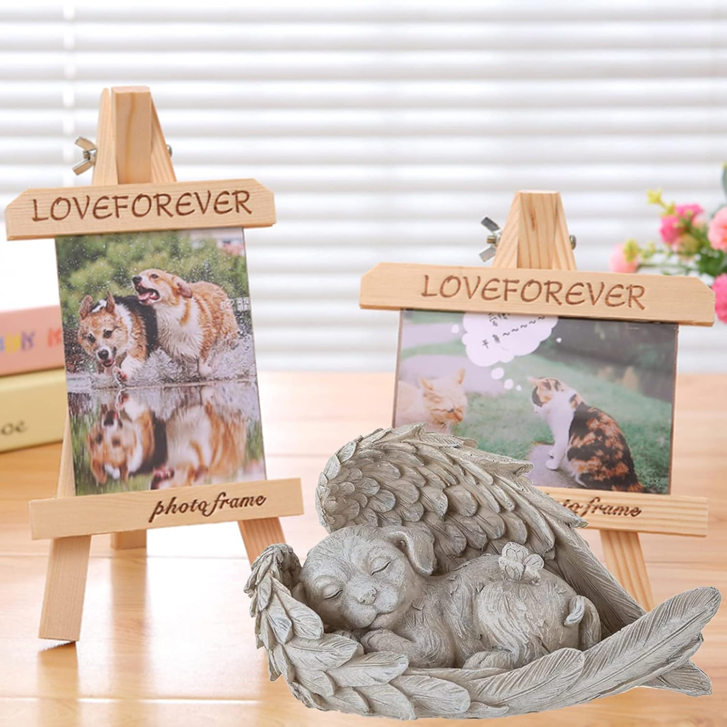 AOTOPYU Cat Dog Angel Pet Memorial Grave Marker Tribute Statue, Decorative Pet Memorial Animal Garden Statue, Polyresin, Memorial Stone Cat/Dog, Dog Angel Memorial Statue (Angel Dog)