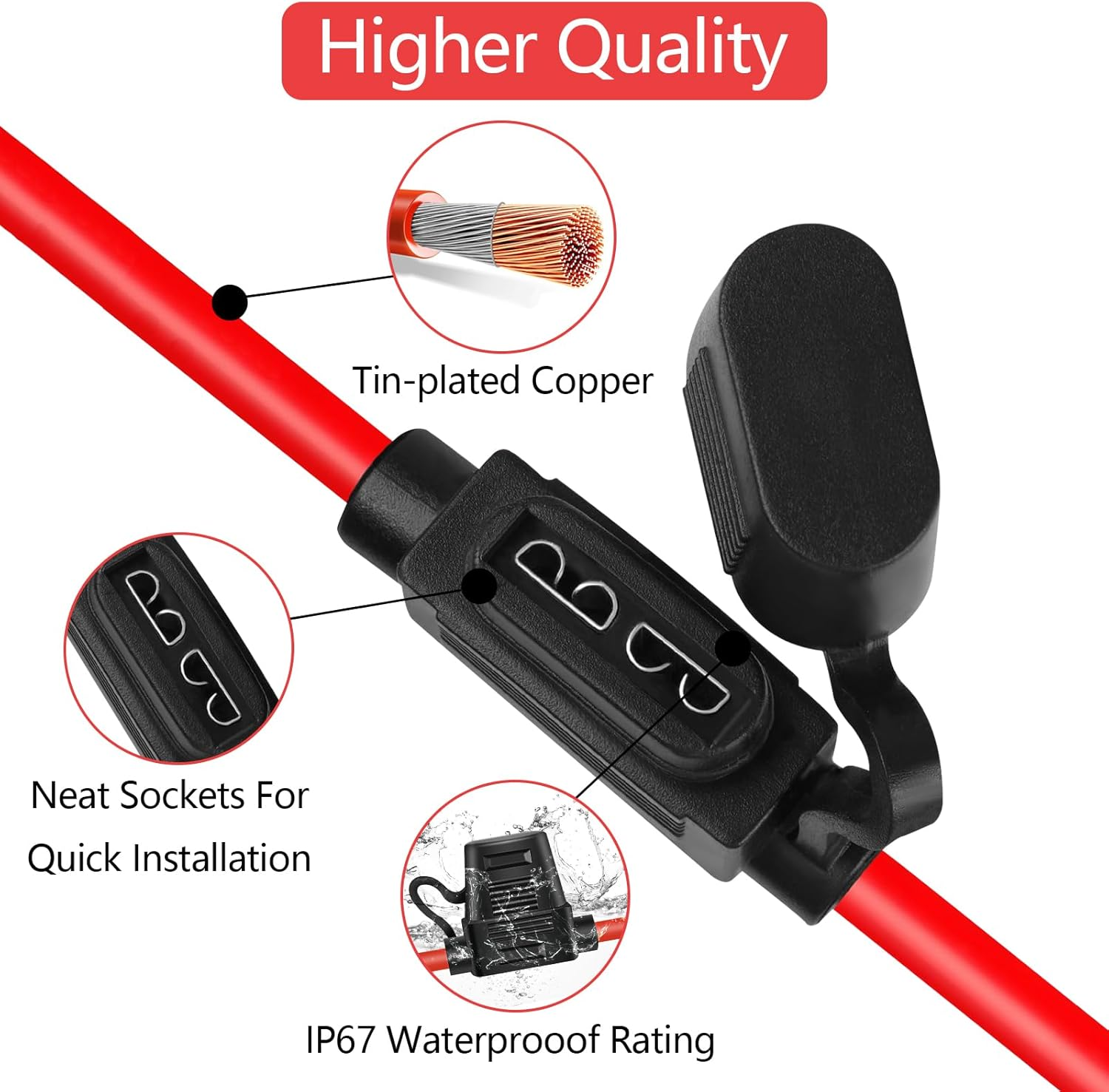 3 Pack 14AWG Inline Fuse Holder,Blade Automotive Fuse Holder,Tinned Copper Marine Wire for Car Truck ATV Boat Motorbikes with 6 PCS Standard Blade Fuses ATC/ATO (3 of Each: 20A, 30A)