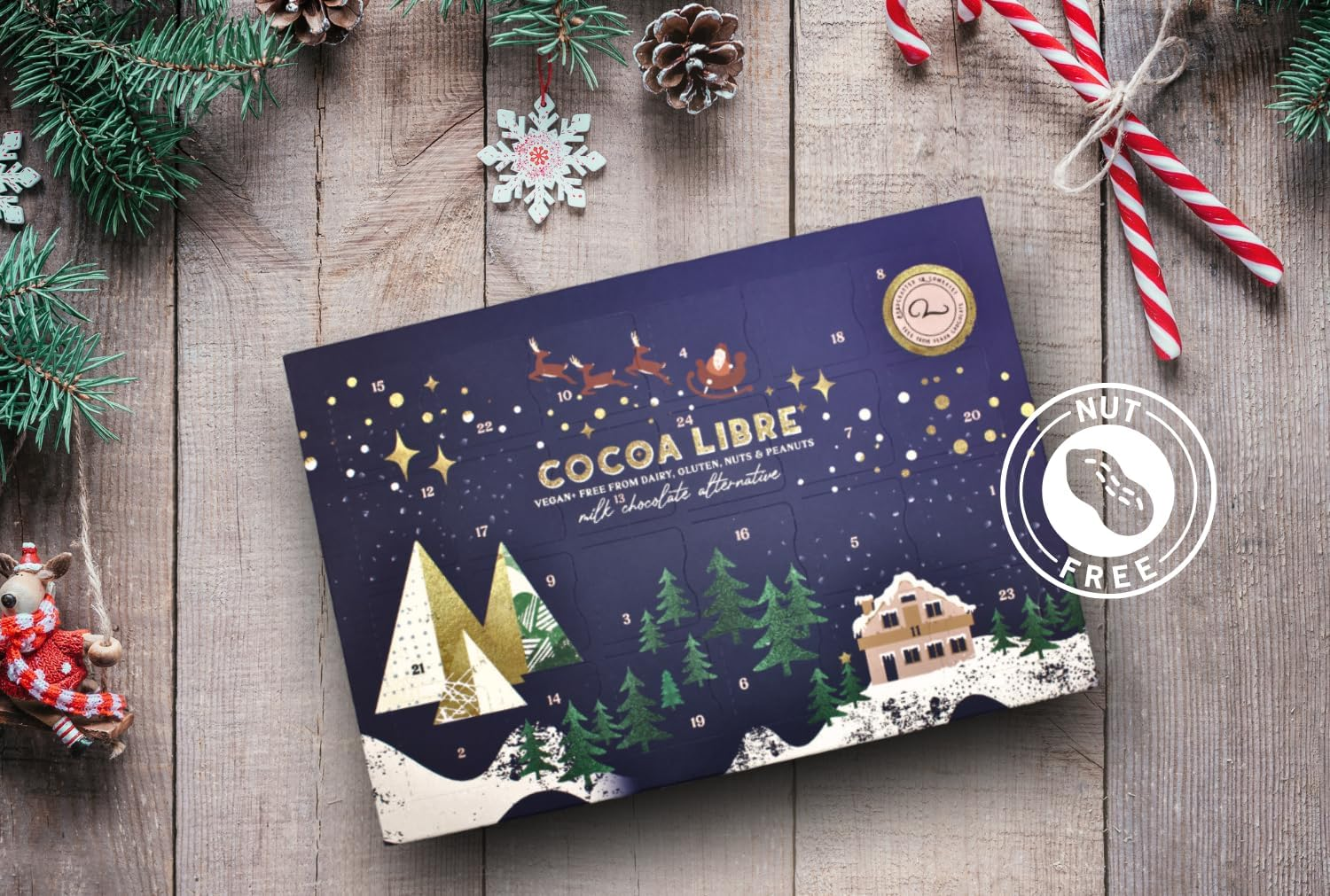 Cocoa Libre Luxury Vegan Advent Calendar | Freefrom Christmas Advent Calendar, 250G | Nutfree, Glutenfree, Dairyfree