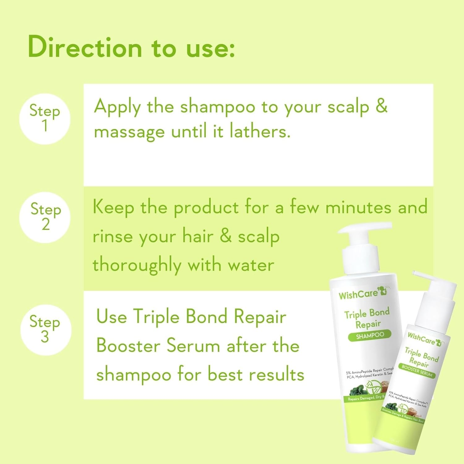 Triple Bond Repair Shampoo for Dry & Frizzy Hair - 5% Aminopeptide Complex & PCA - Repairs Damaged & Frizzy Hair 250Ml image number 2