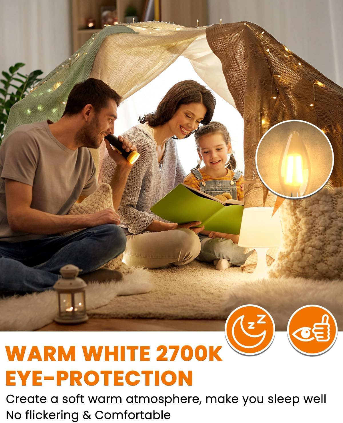 Doright E14 LED Filament Candle Bulb 4W, C35 SES Candle Light Bulbs - 4W LED Equivalent 40W Halogen - Warm White 2700K - Non Dimmable - 2 Packs image number 3