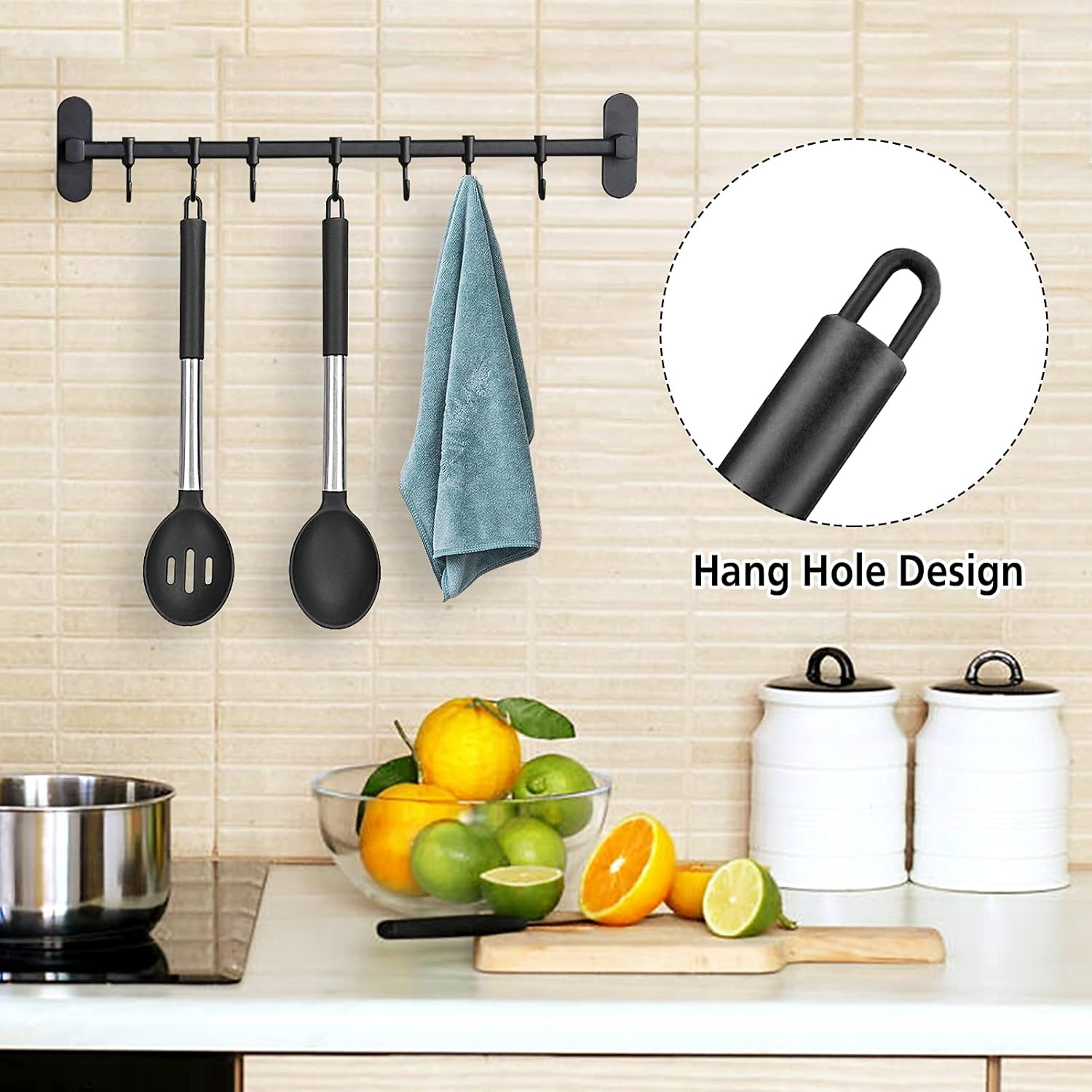 Pack of 2 Large Silicone Cooking Spoons, Non-Stick Stainless Steel Slotted and Solid Spoon Set for Serving, Mixing, Draining, Heat Resistant, Scratch Resistant and BPA Free Kitchen Scoops (Black) image number 2