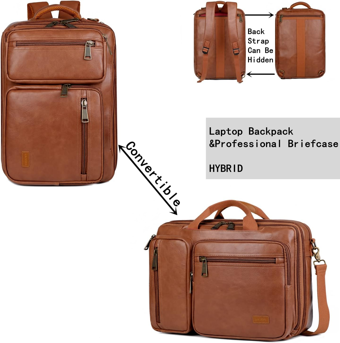 Vegan Leather Laptop Backpack Briefcase Hybrid 15.6 Inch Laptop Travel Backpack Hiking College Backpack for Men BC-04 image number 2