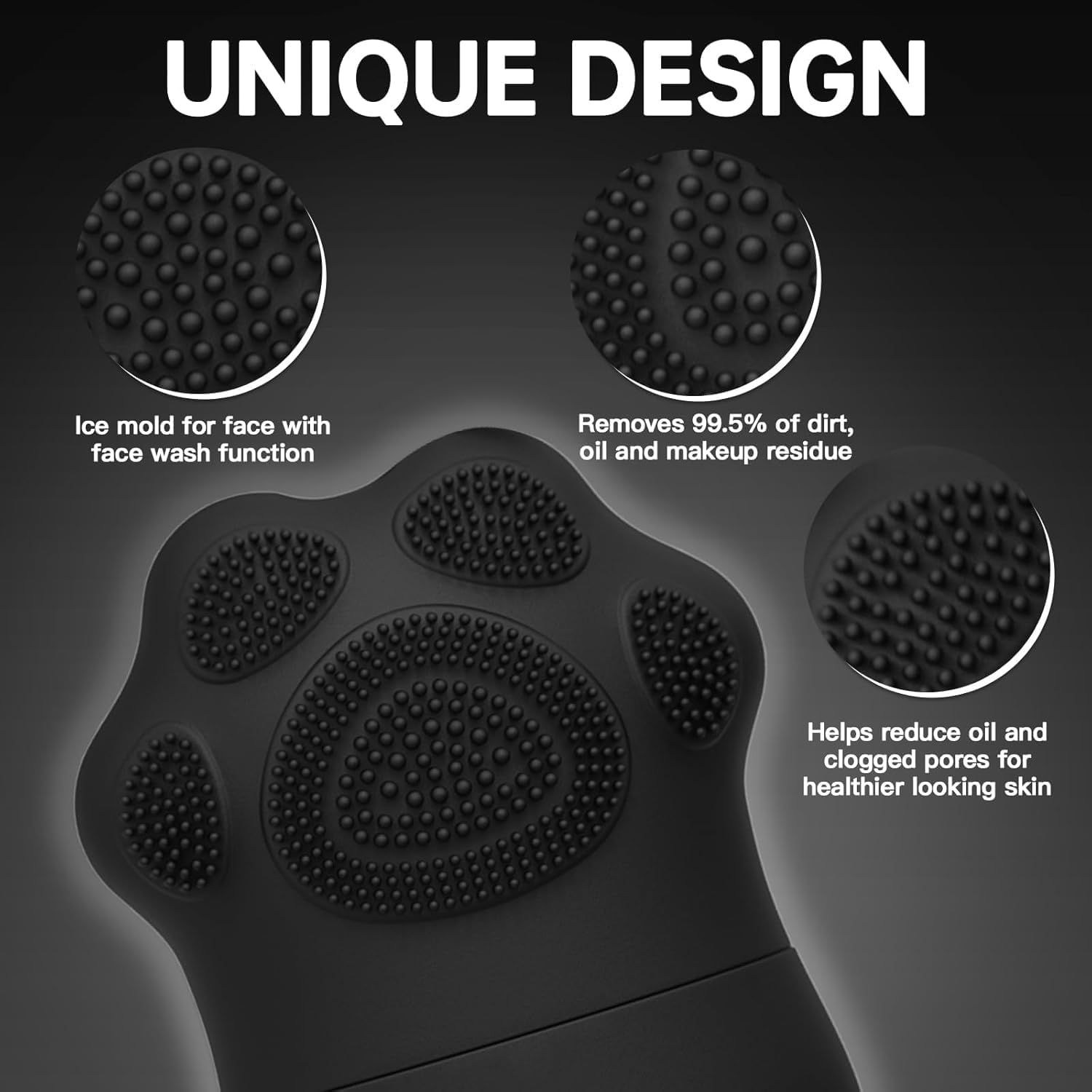 Facial Ice Roller Set with Silicone Paw Massager, Purple, Reusable Ice Mould for Face and Eyes (Black) - Black image number 3