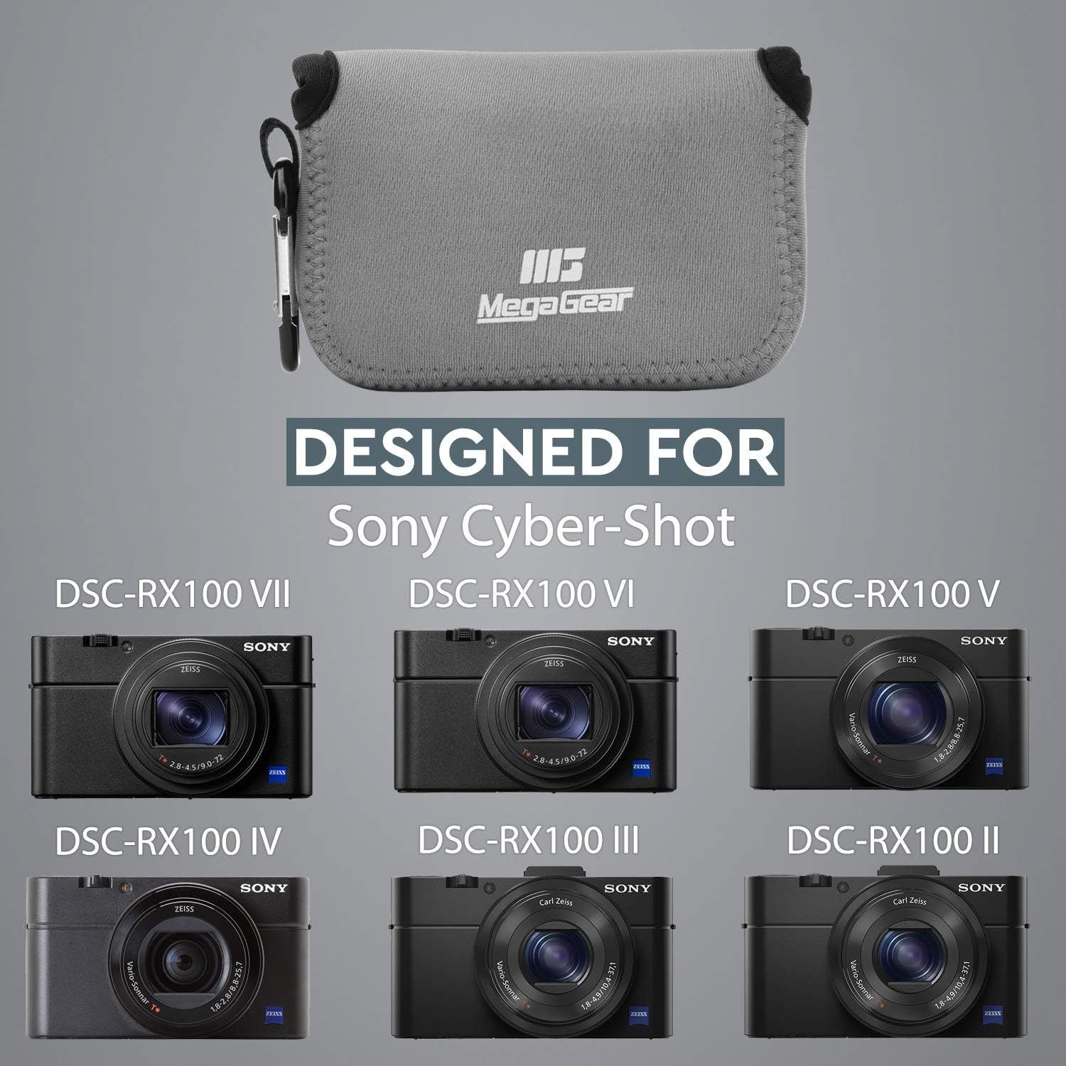 Megagear MG084 Sony Cyber-Shot DSC-RX100 VI, DSC-RX100 V, DSC-RX100 IV, DSC-RX100 III, DSC-RX100 II Ultra Light Neoprene Camera Case - Gray - Blue image number 3