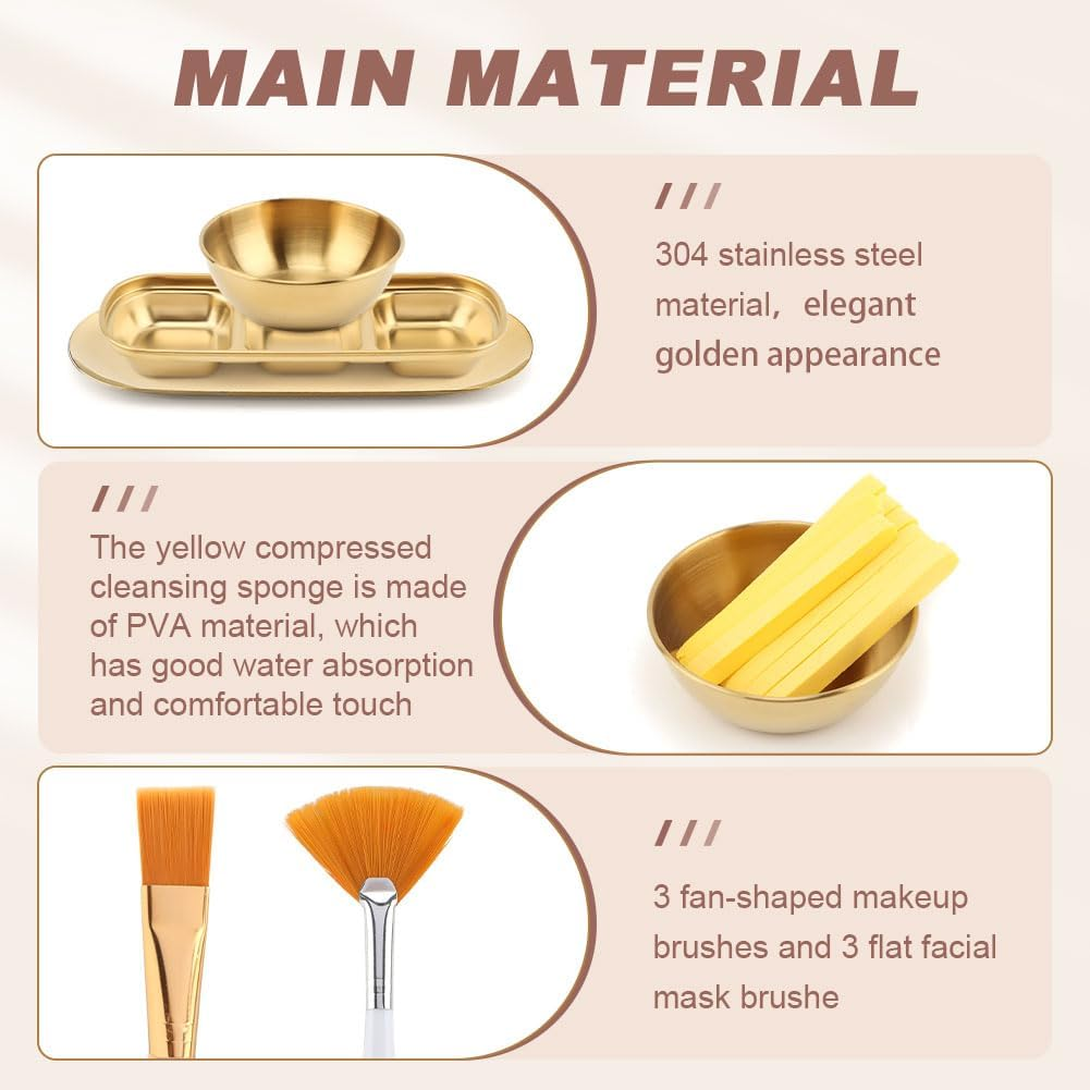 23Pcs Esthetician Supplies for Facials Set, Face Mask Applicator Brushes Tools, Women Facial Mask Mixing Kit Facial Tools, for DIY Skincare(Gold,Size:Multisize) image number 3