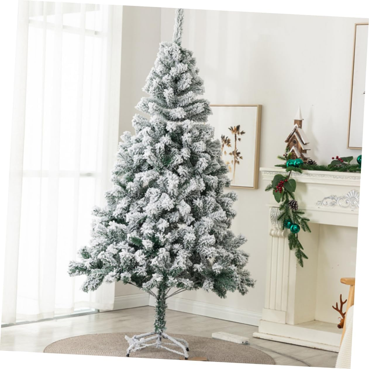 Ibasenice Xmas Tree Decor White Artificial Flocked Pop up Outdoor Christmas Tree Home Random Style image number 3