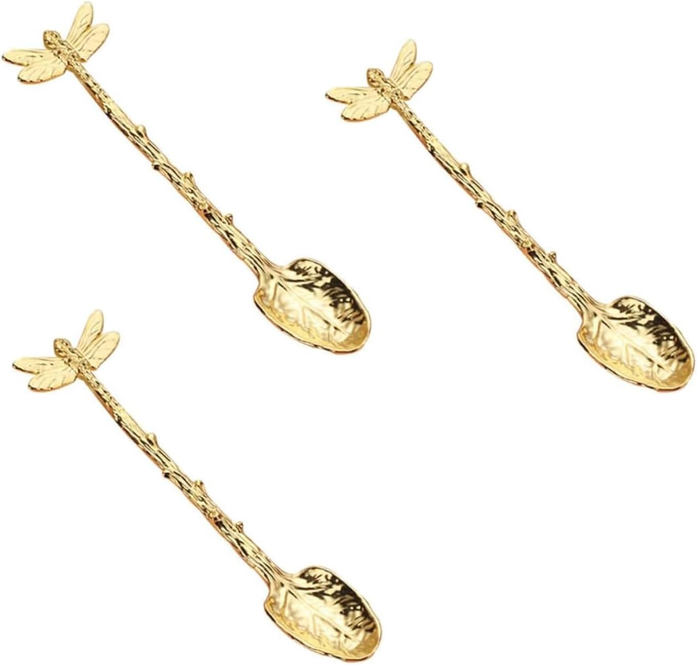 Fokmuaex 3-Piece Retro Forest Style Gold Parfait and Coffee Spoons Set for Decorative Dessert Tableware image number 4