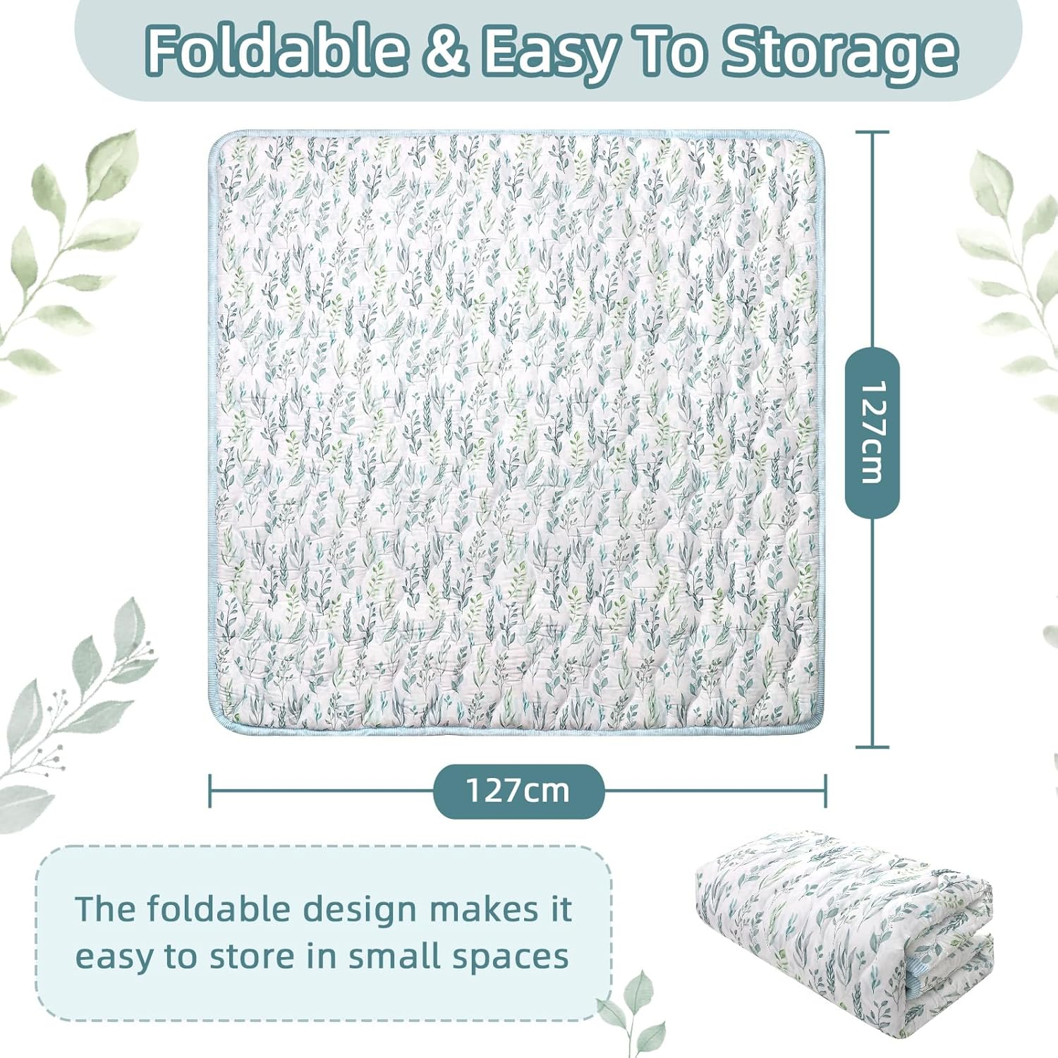 DILIMI Baby Play Mat, 127 X 127 Cm Foldable Non-Slip Activity Playmats for Floor, Soft Crawling Mat for Babies,Toddlers, Infants(Green Leaf) image number 1