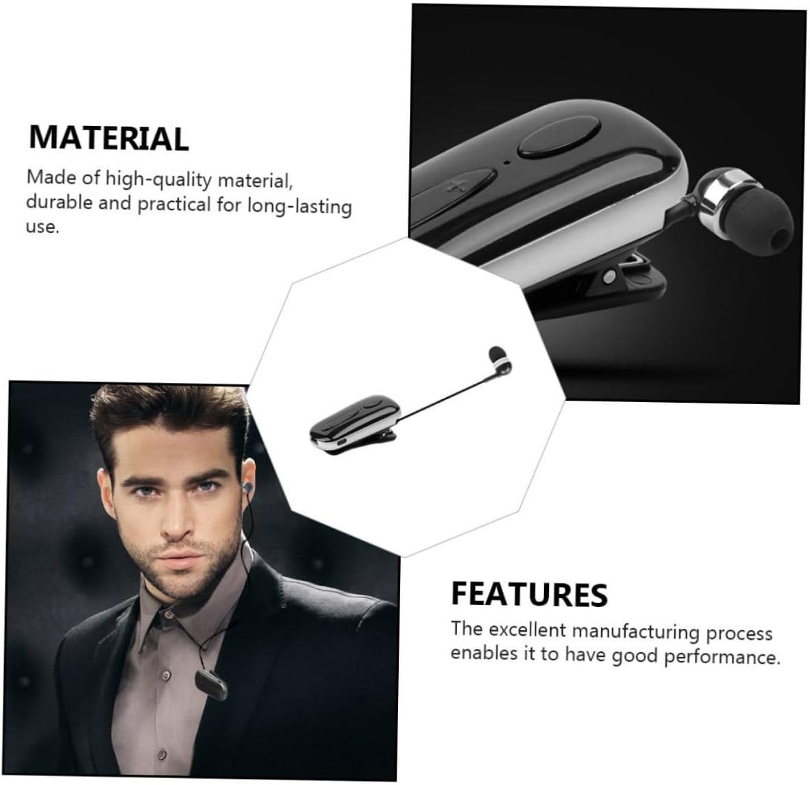 SHOWERORO Wireless Earbud Clip-On Headphone Retractable Sports Headset with Mic for Running Gym Workout Lightweight Sweatproof Earpiece for Active Lifestyle Black image number 5