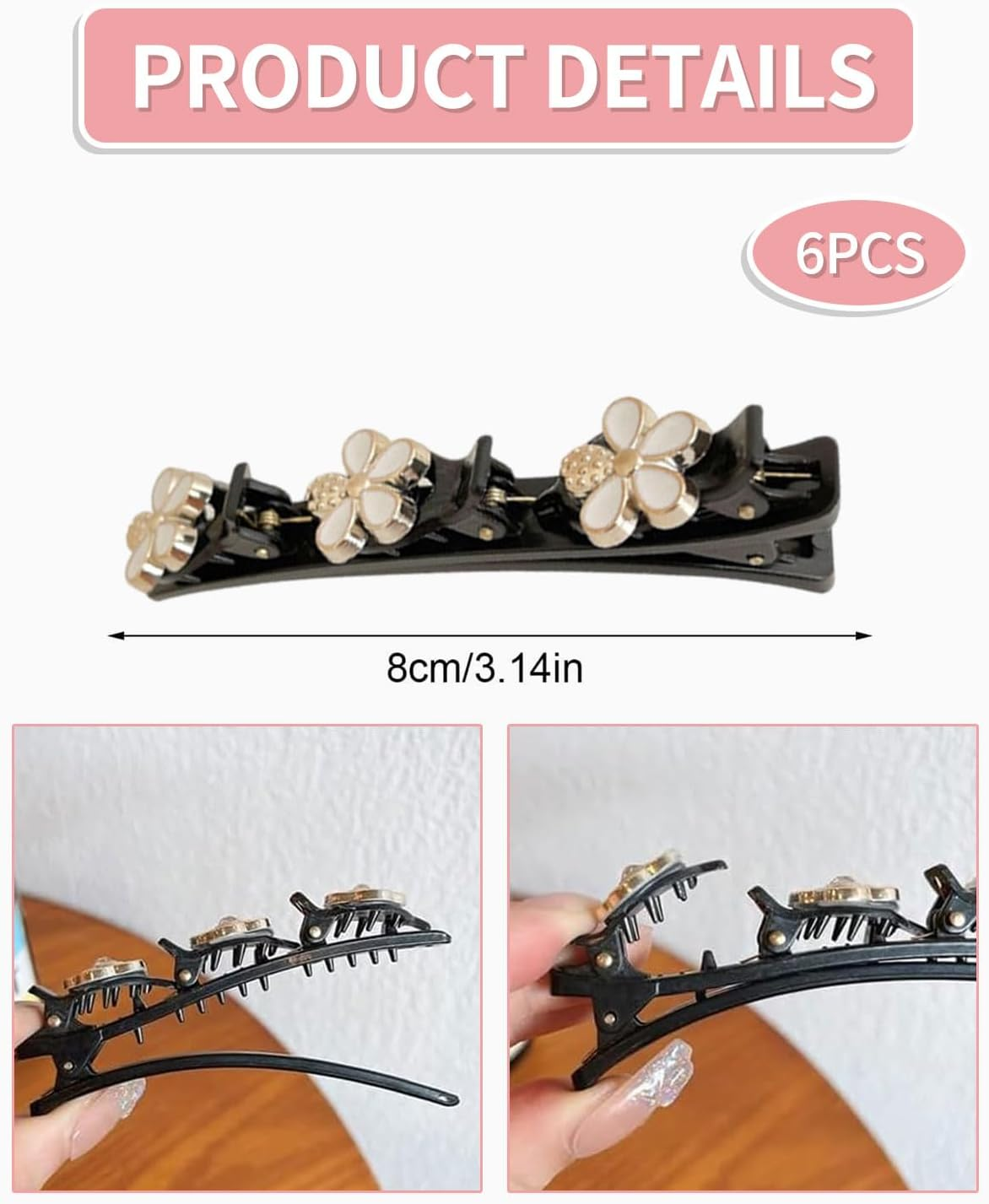 MYGLOAR Set of 6 Seamless Hair Clips, Women Hair Clips, Crystal Hair Clips, Women'S Double Layer Hair Clips, Suitable for Hair and Makeup, Daily Use, Parties, Weddings image number 3