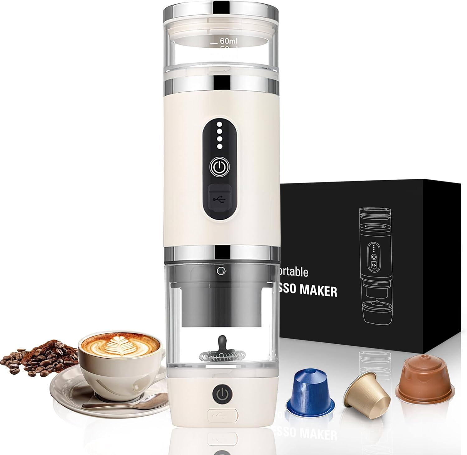Bostar Portable Coffee Maker with Milk Frother 3 in 1 Electric Rechargeable Espresso Machine for Small or Large Capsules and Ground Coffee for Office Travel Camping (Beige) image number 5