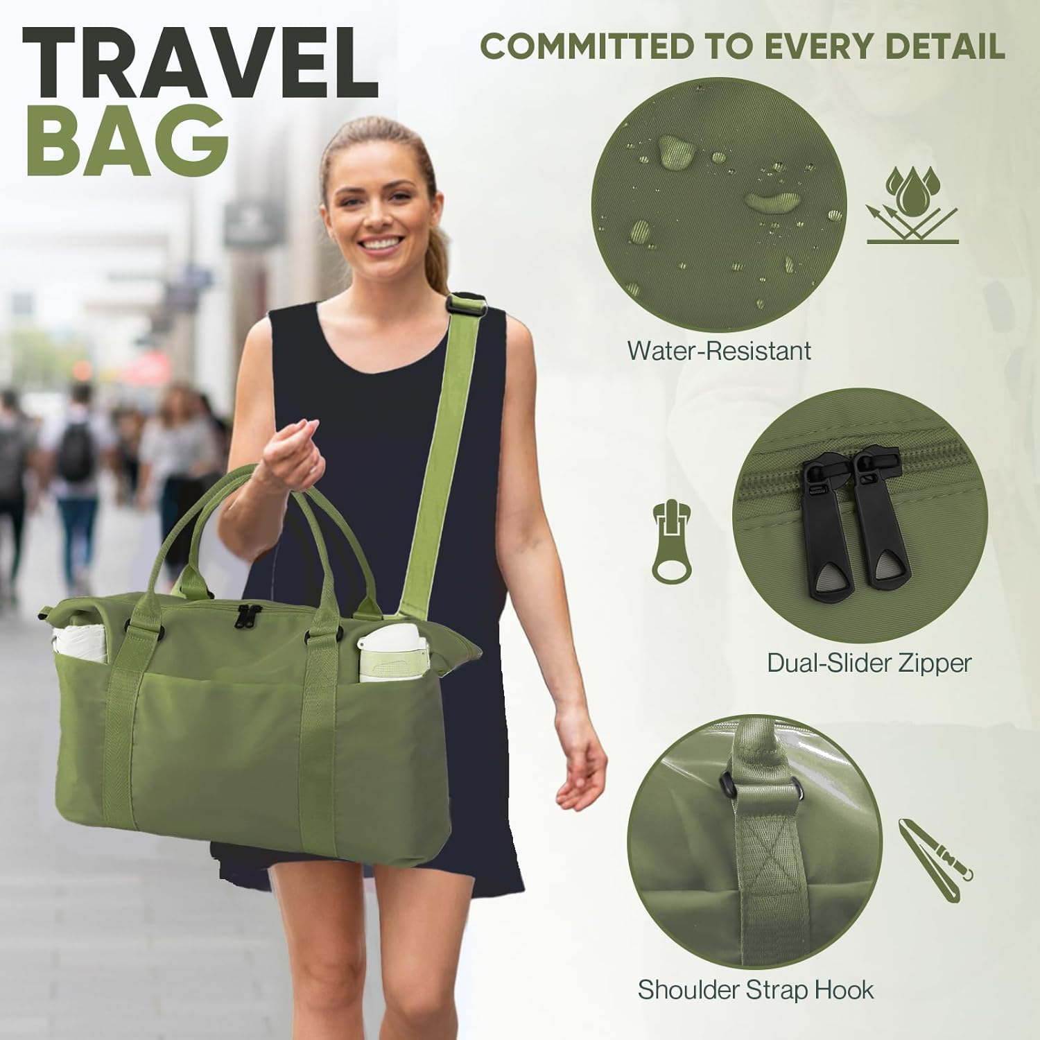 Travel Duffel Bag, Weekender Travel Bag Men Small Gym Bag for Women, Hospital Bag for Labor and Delivery, Overnight Bag Luggage Bag with Trolley Sleeve, Airplane Travel Essentials for Flying, Green - Arpicot Yellow image number 4