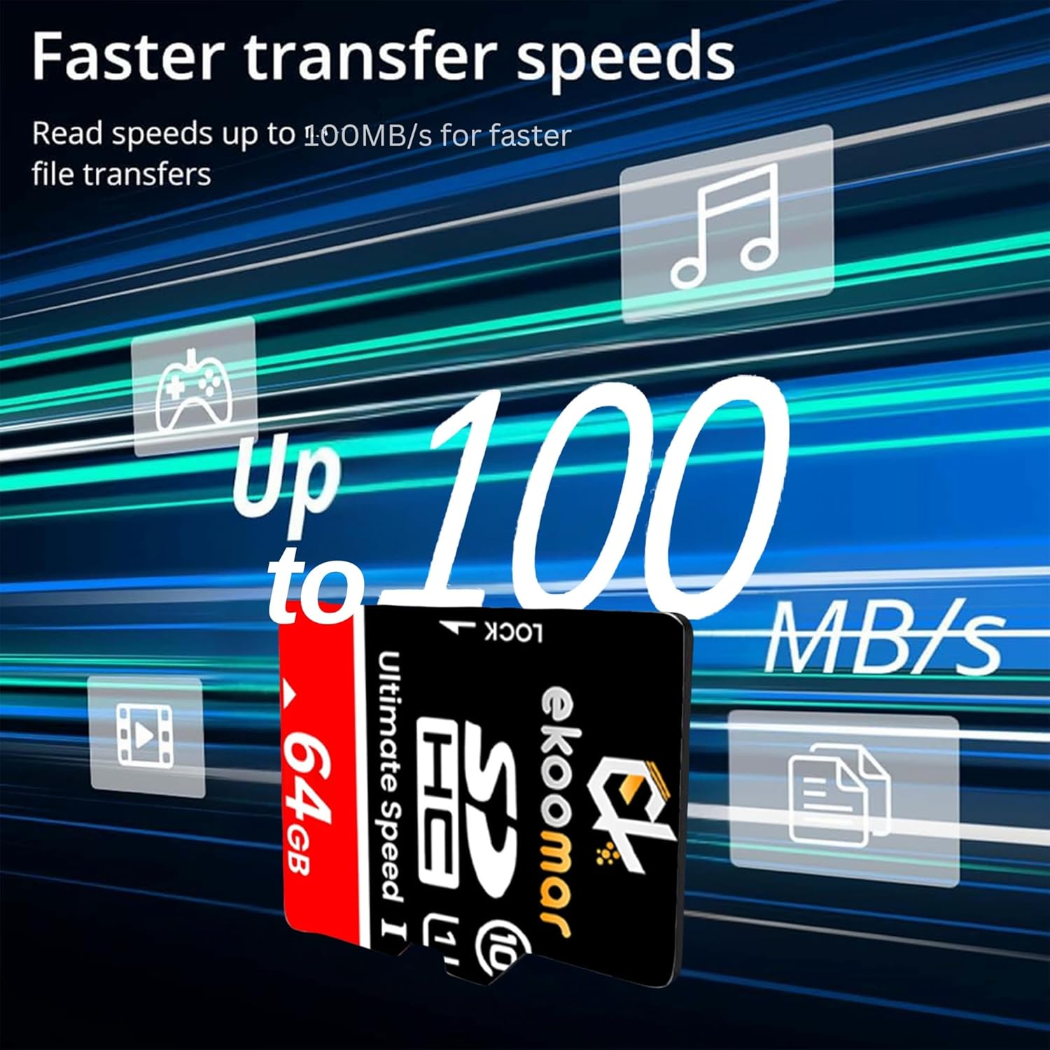 Ekoomar U1 64GB SD Card - Class 10, High-Speed Memory Card with 100Mb/S for Digital Camera, Dash Cam, & Video Recording | Durable & Reliable Storage for Memories, Camera SD Card image number 3